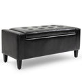 Storage Ottoman Bench, PU Leather Upholstered Bench with Tufted Design, Black
