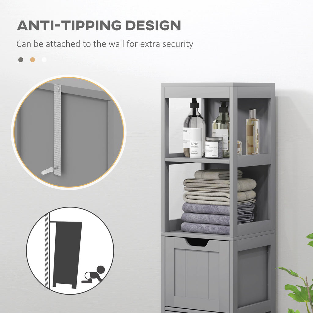 Narrow Bathroom Cabinet with 3 Drawers and 2 Tier Shelf, Tall Cupboard Freestanding Linen Tower, White