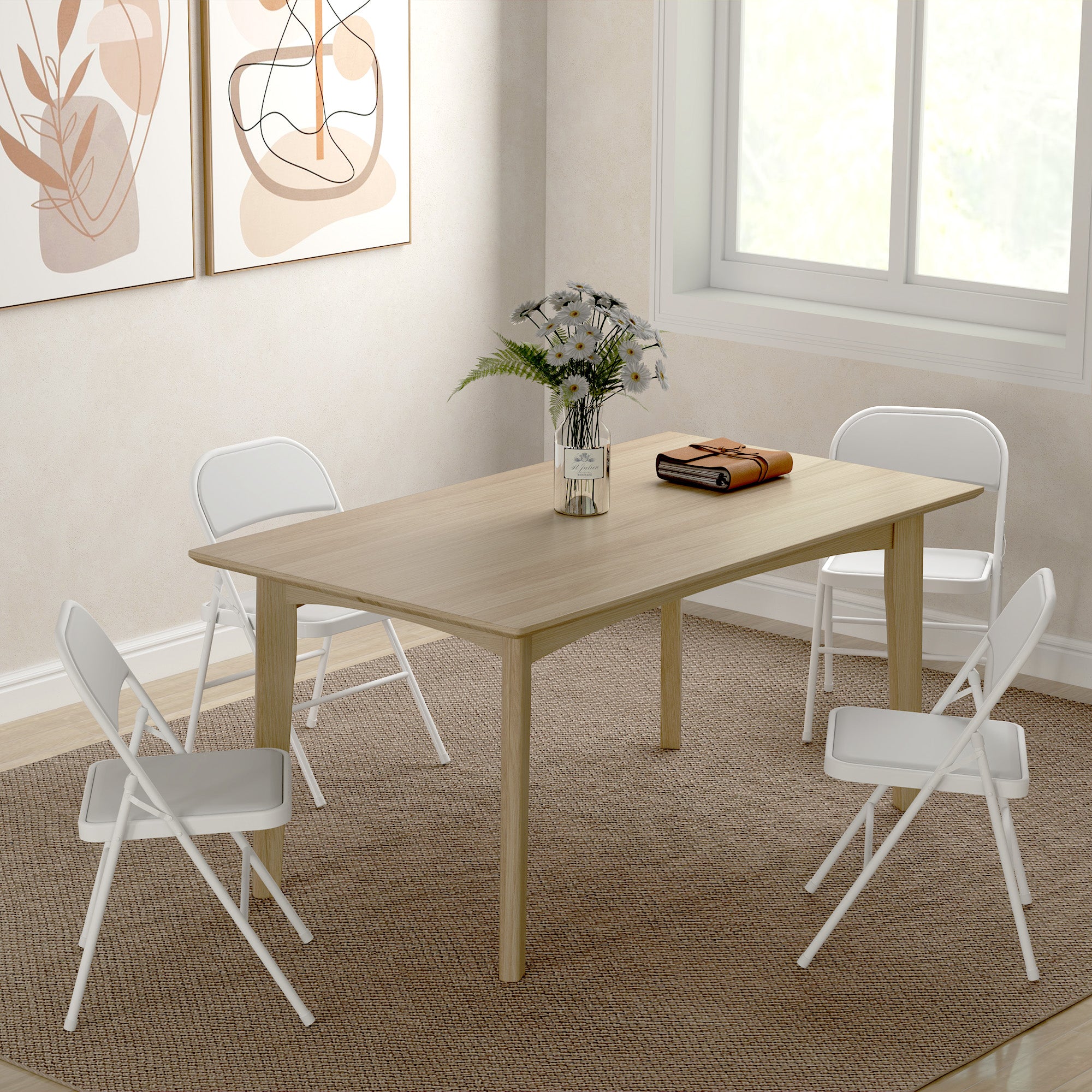 Set of 4 Metal Foldable Chairs, PU Leather Padded Folding Chairs with Cushion Seat and Open Back for Indoor, White