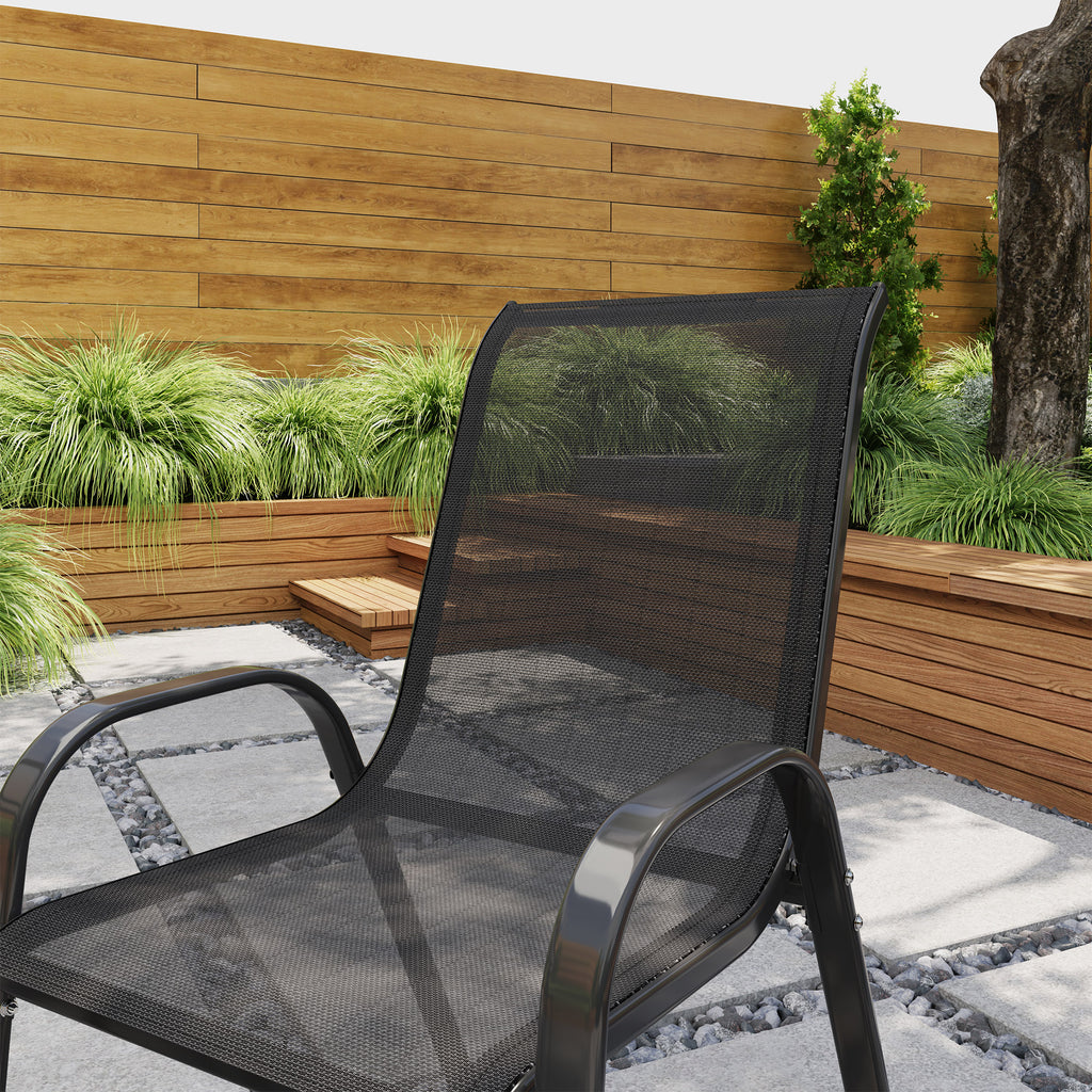 Set of 4 Outdoor Dining Chairs, Stackable Lawn Chairs with High Back, Breathable Mesh Seat for Garden Porch, Black