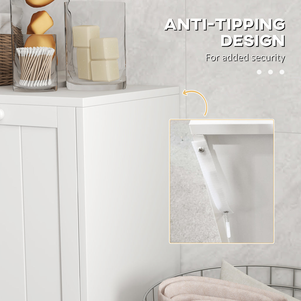 Tilt-Out Laundry Storage Cabinet, Modern Laundry Hamper with 2 Compartments for Bathroom Washroom, White