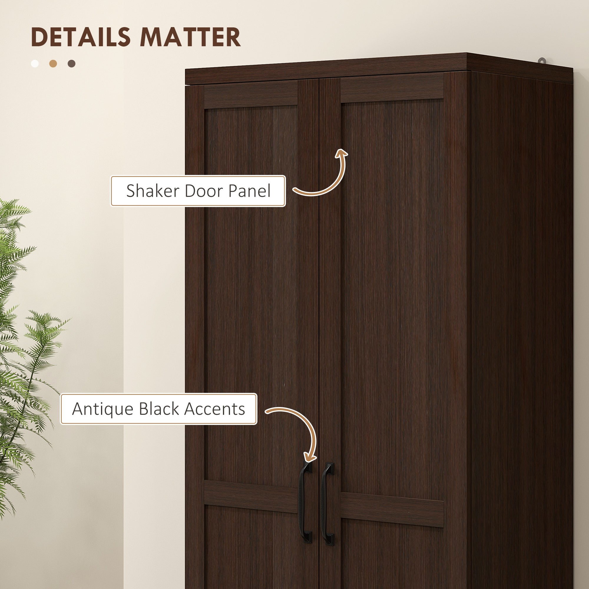 63" Kitchen Storage Cabinet, 5-tier Pantry Cabinet with Doors and Adjustable Shelves for Dining Room, Dark Brown