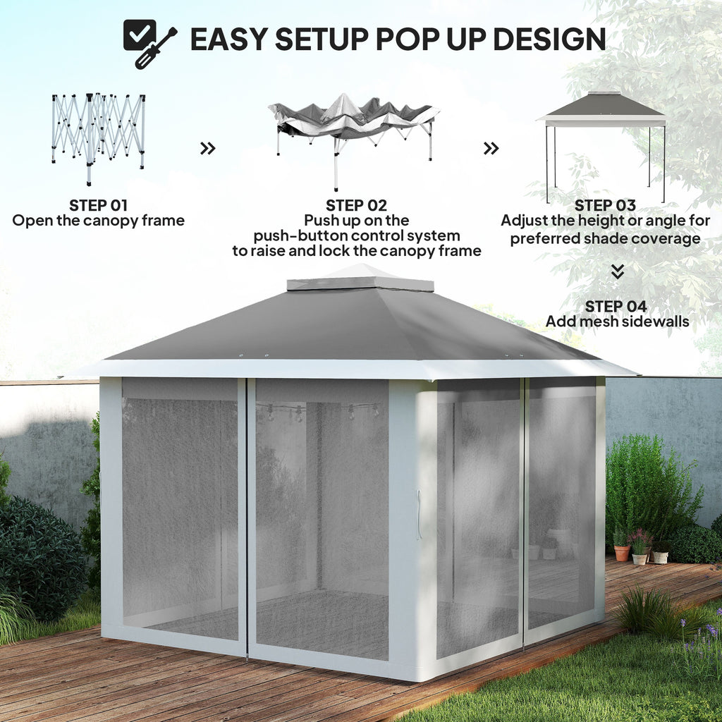 11' x 11' ፖፕ ኣፕ ጋዜቦ፣ ድርብ ጣሪያ ተሰንቂ ቁመት ተቐያያሪ ካኖፒ ቴንት ምስ መሽ ሳይድዎልስ፣ ካሪንግ ባግ፣ ጸሊም ግራጫ