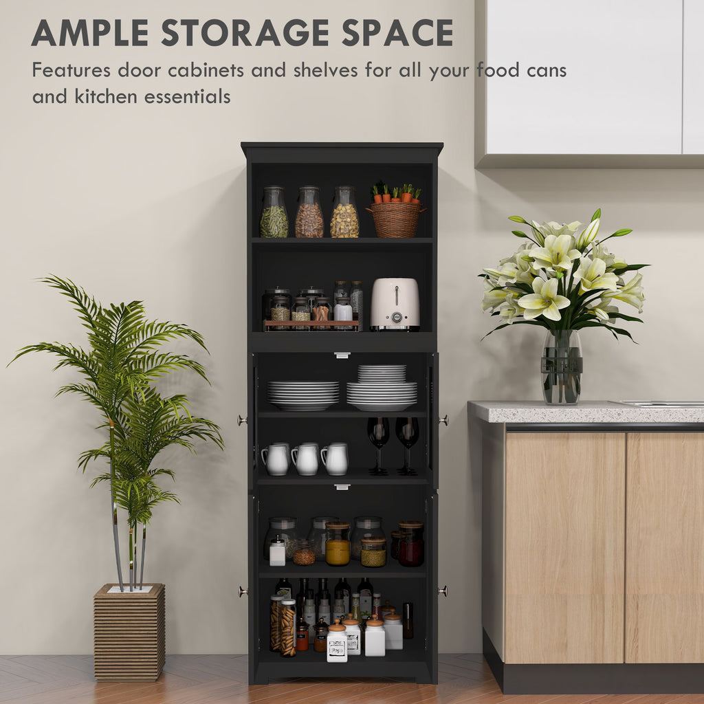 63" Small Buffet with Hutch, 4-Door Kitchen Pantry Storage Cabinet with Adjustable Shelf for Dining Room, Black