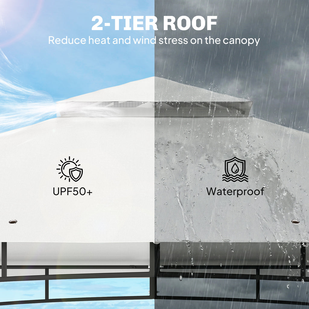 10' x 12' ጋዜቦ ግቢ፡ UPF50+ ድርብ ገረብ ናይ ደገ ጋዜቦ መጠልለ ምስ መርበብ ንድሕሪት ግቢ፡ ንግቢ ግቢ፡ ክሬም ጻዕዳ