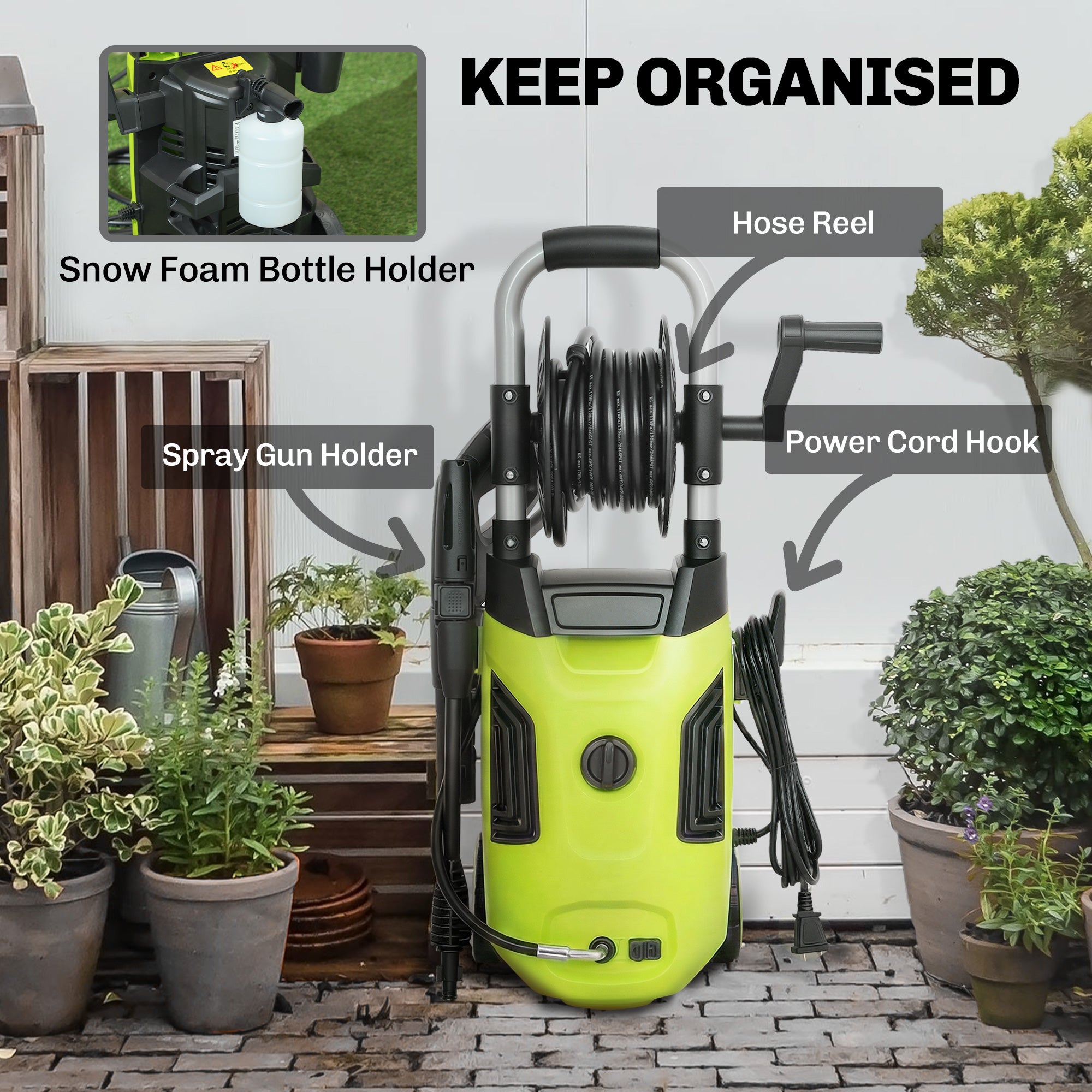 Electric Pressure Washer, 2176 PSI High Pressure Washer with 20 ft Outlet Hose, Adjustable Nozzle, 1.9GPM Power Washer