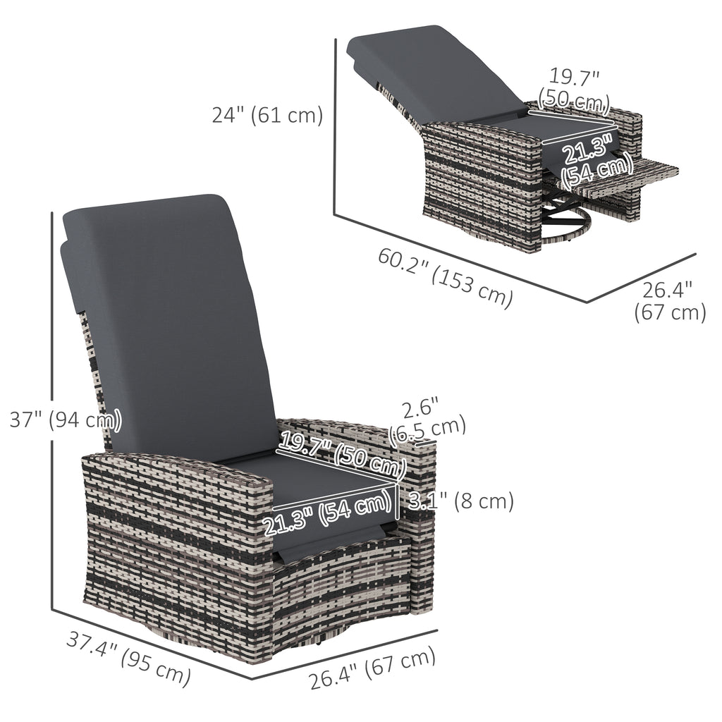 Outdoor Rattan Wicker Lounge Chair with Footrest & Soft Cushion for Patio, Garden, Backyard, Grey