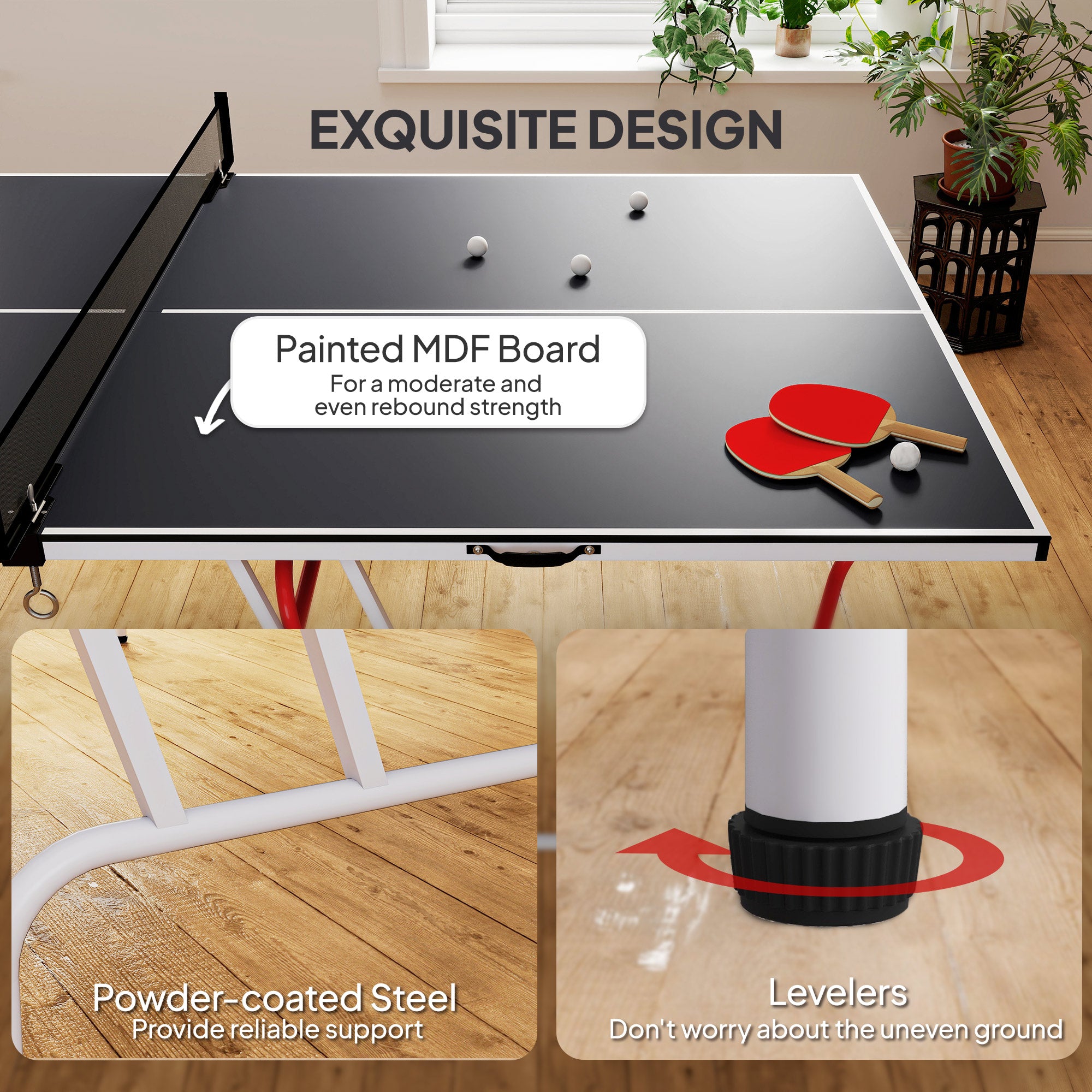 Soozier 9' x 5' Full Size Table Tennis Table, Folding Ping Pong Table with Paddles and Balls, Dark Grey