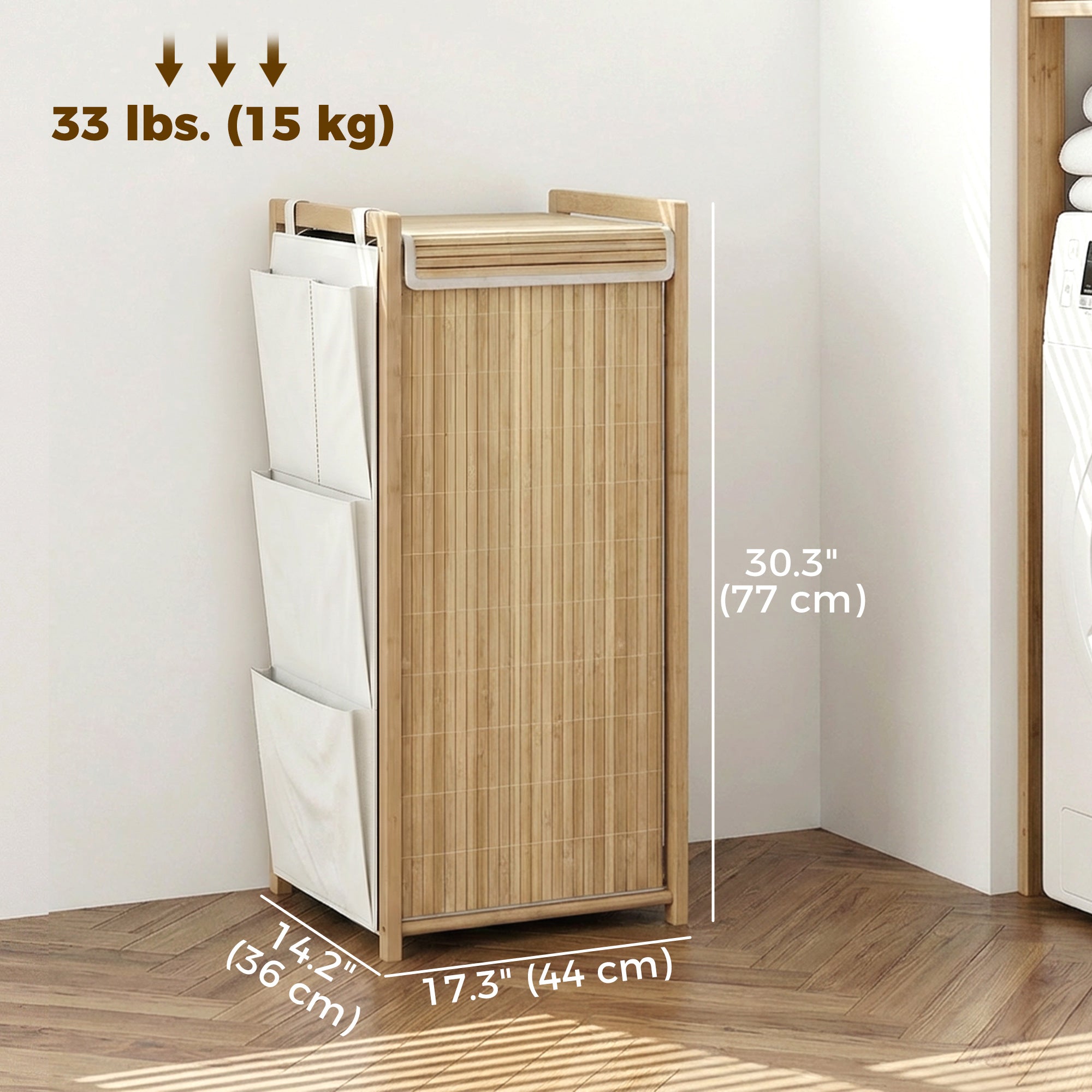 Bamboo Laundry Hamper with Removable Drawstring Bag and Side Storage Pockets, 20 Gal, Natural