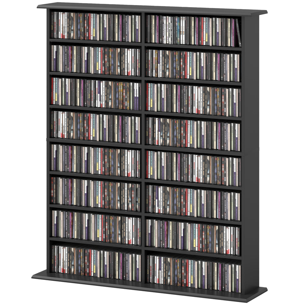 8-Tier DVD Shelf with 12 Adjustable Shelves, Double CD Shelf, Holds 720 CDs, 396 DVDs or 396 Blu-rays, Black