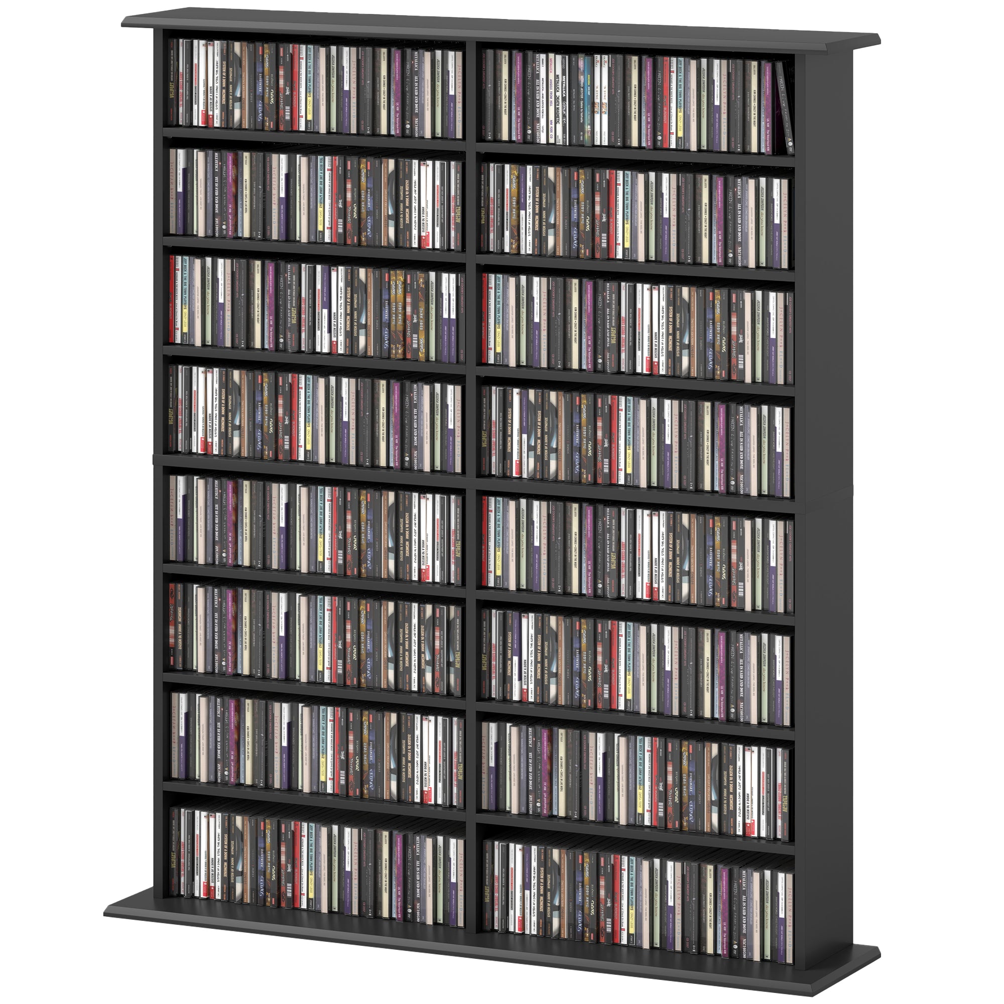8-Tier DVD Shelf with 12 Adjustable Shelves, Double CD Shelf, Holds 720 CDs, 396 DVDs or 396 Blu-rays, Black
