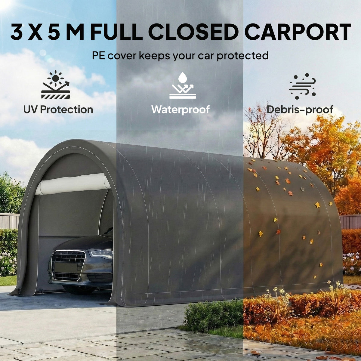 10' x 16' Heavy Duty Portable Carport Tent with Zippered Door, PE Cover for Car, Boat, Motorcycle, Bike, White