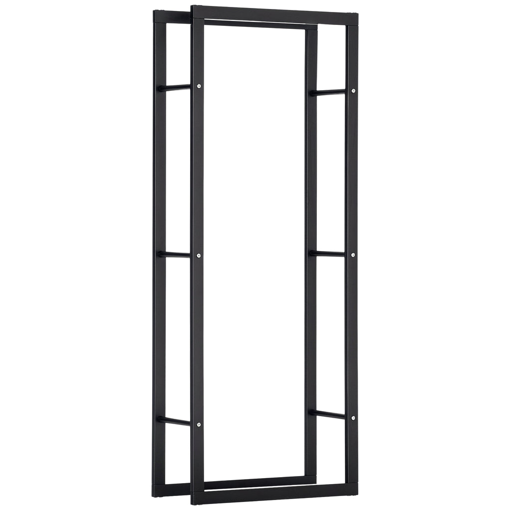 23.6" x 9.8" x 59.1" Firewood Rack Outdoor, Log Holder Fireplace Storage Rack with Handles and 220 lbs. Weight Capacity, Black