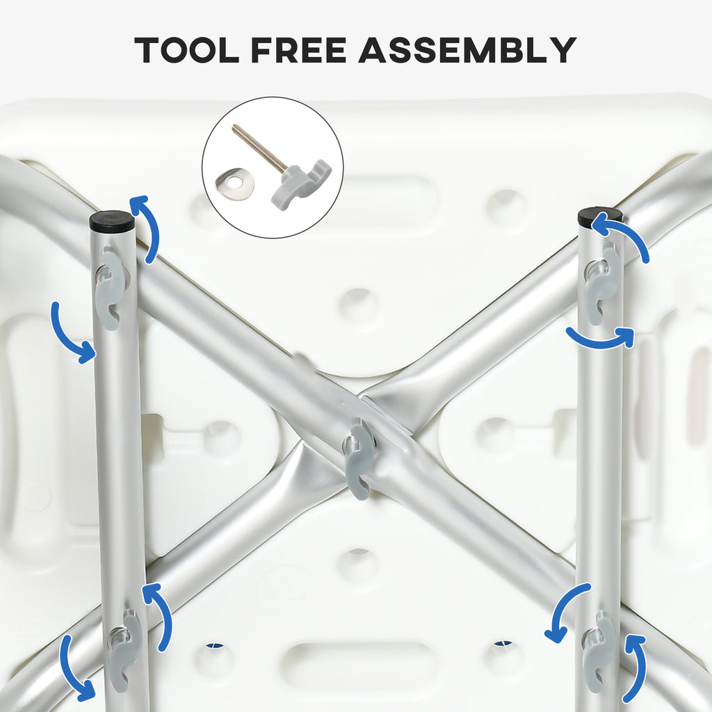 Adjustable Shower Chair with Arms and Back, Bath Chair with Regular Seat, Anti-slip Shower Bench for Seniors and Disabled, Tool-Free Assembly, 300lbs, Blue