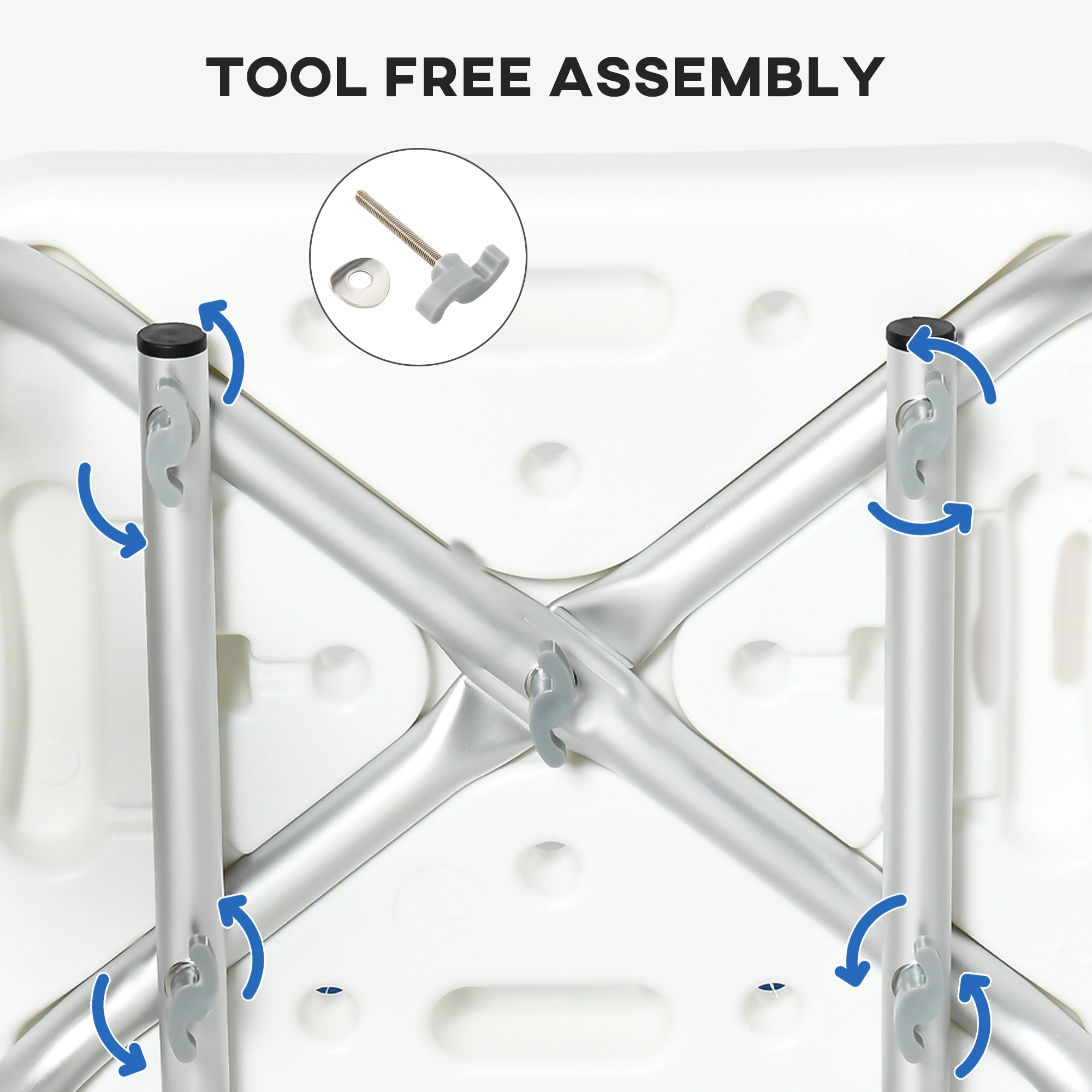 Adjustable Shower Chair with Arms and Back, Bath Chair with Regular Seat, Anti-slip Shower Bench for Seniors and Disabled, Tool-Free Assembly, 300lbs, Blue