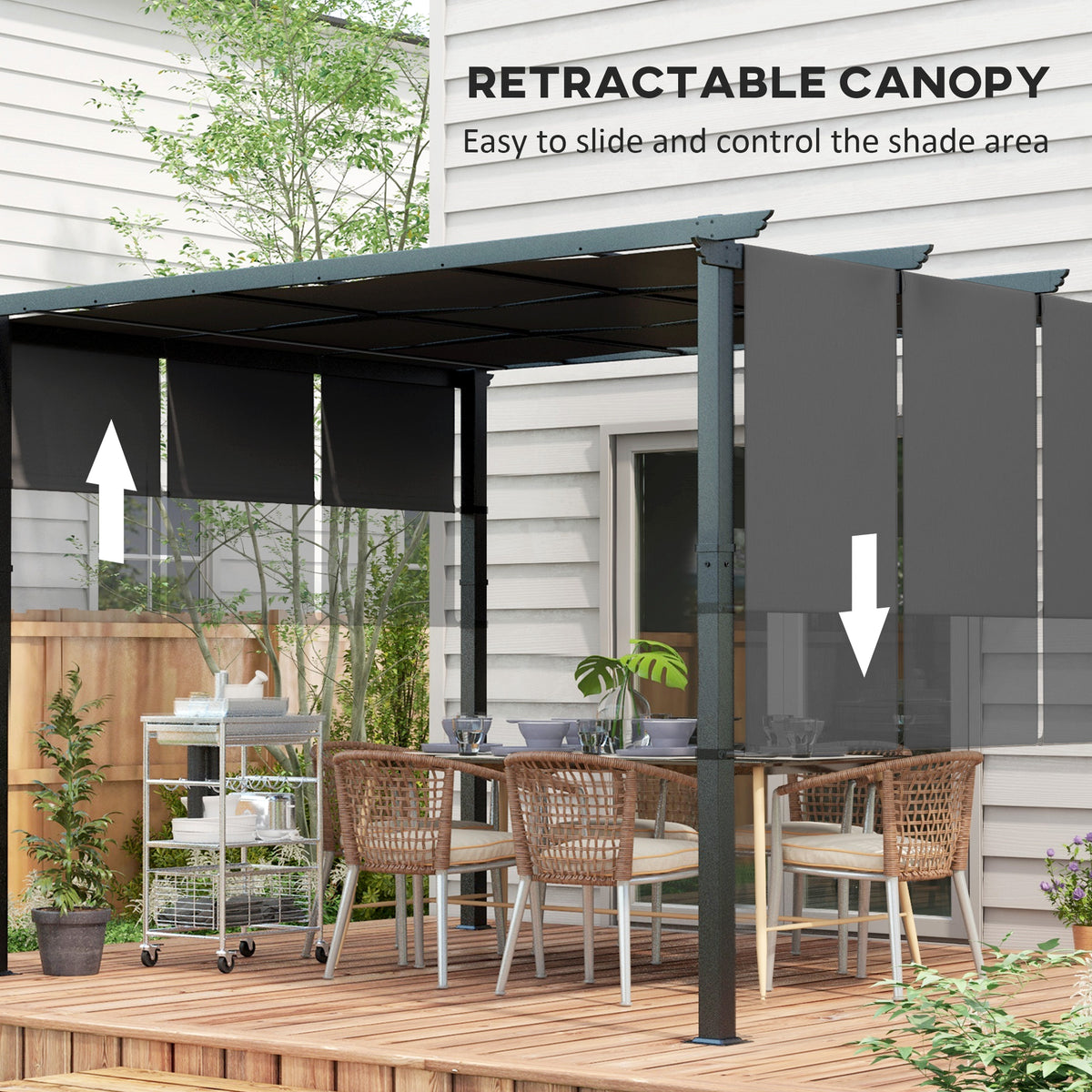 10' x 12' Metal Pergola, Outdoor Pergola with Retractable Canopy, for Garden, Patio, Backyard, Deck