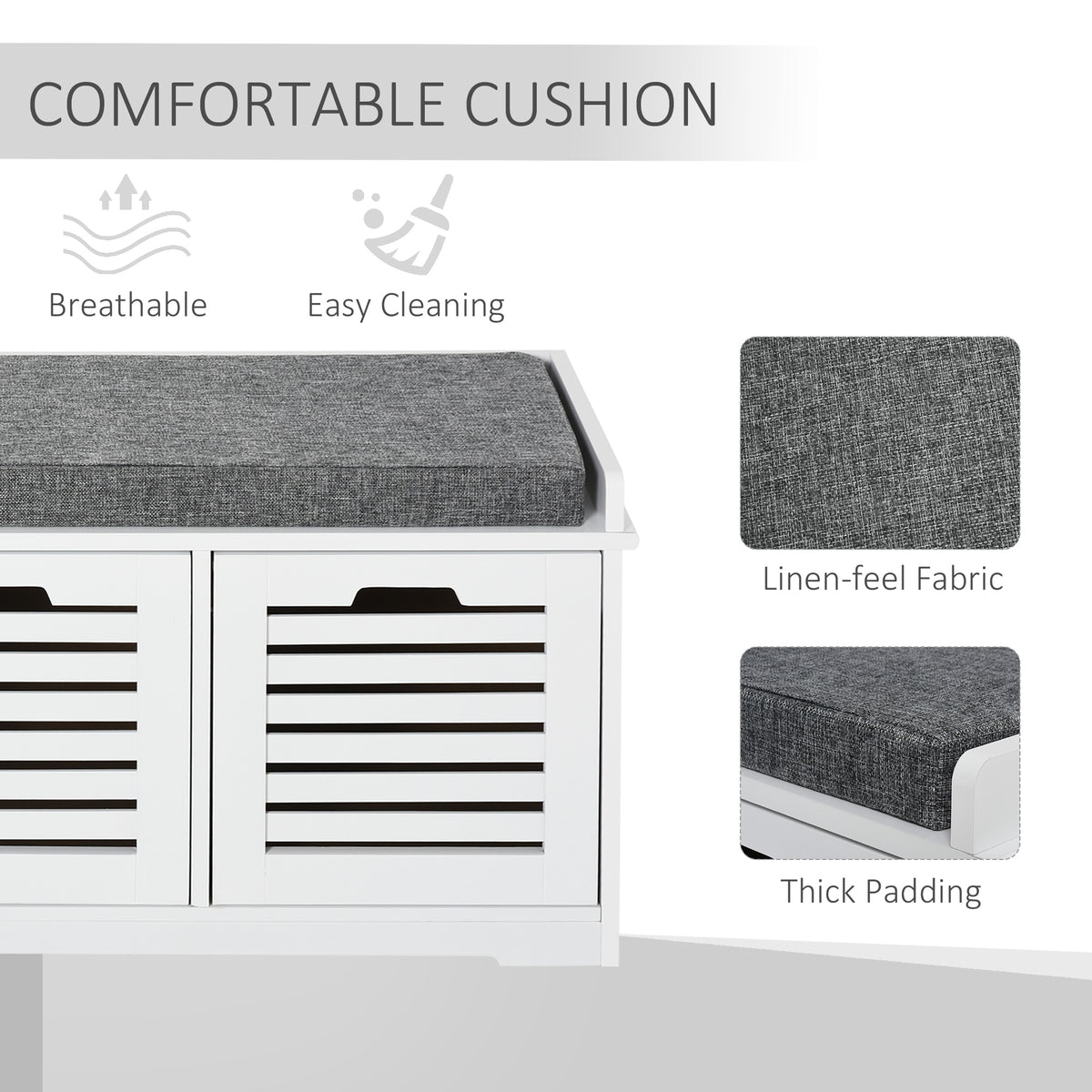 Upholstered Shoe Cabinet Storage Bench with Padded Cushion, with 3 drawer Enough Storage Space Bench Stool for Living Room Entryway Furniture, White