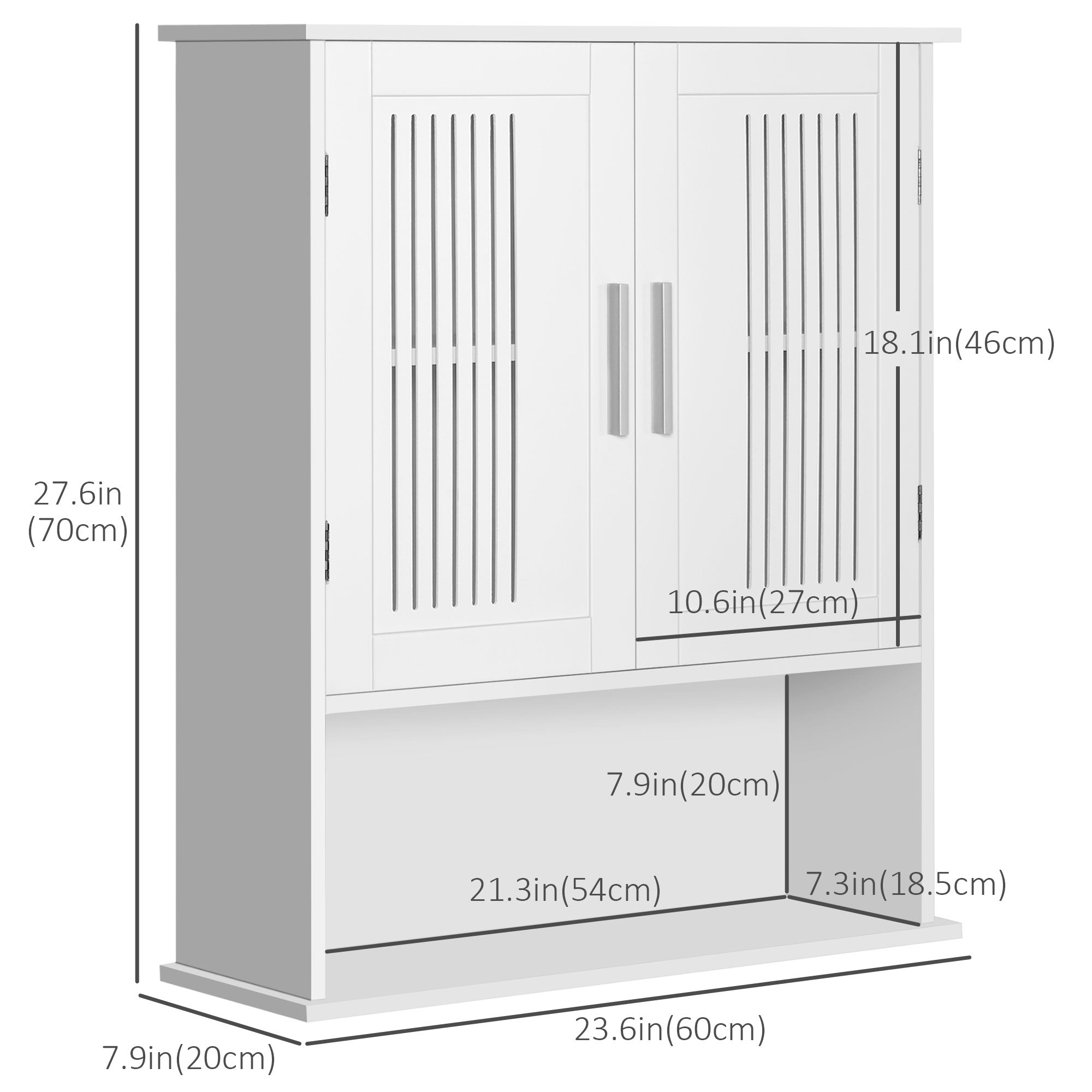Modern Wall Mount Bathroom Cabinet, Storage Organizer with 2 Door Cabinet and Shelf, White
