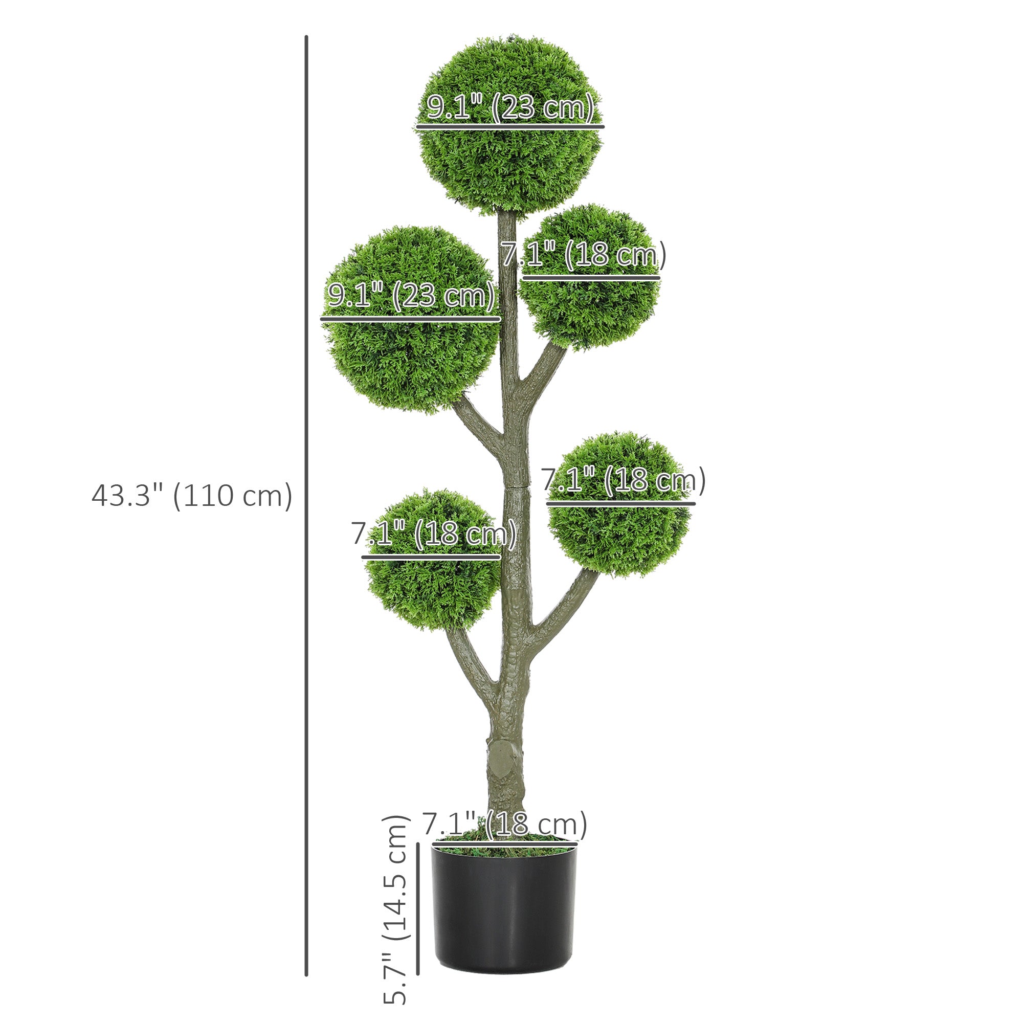 43.3" ሰው ሰራሕ ኳስ ሳይፕረስ ቶፒያሪ ዛላ፡ ሓሰማዊ ተኽሊ ኣብ ዕንዳ ንውሽጢ ወይ ደገ ክፍሊ ምንባር ሳላ ሓምላዊ