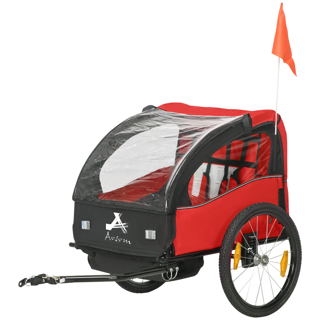 Aosom 2 Seat Bike Trailer for Kids, Baby Stroller with Storage Bag, 5 Point Harness, Bicycle Trailer with 20" Wheels, Green