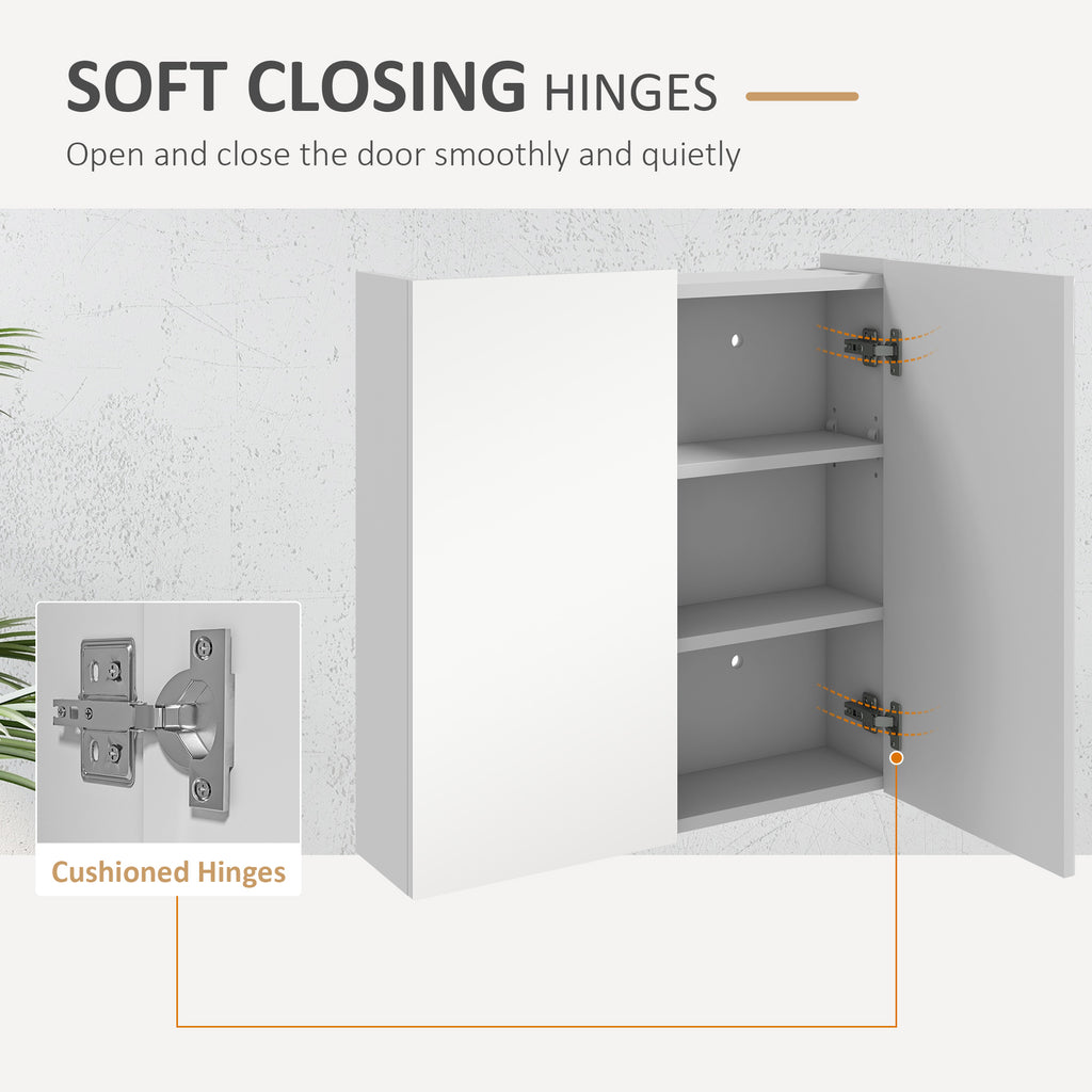 24" x 24" Medicine Cabinet, Wall Mounted Bathroom Mirror Cabinet with Mirrored Doors, Adjustable Shelves and Soft Close Mechanism, High Gloss White