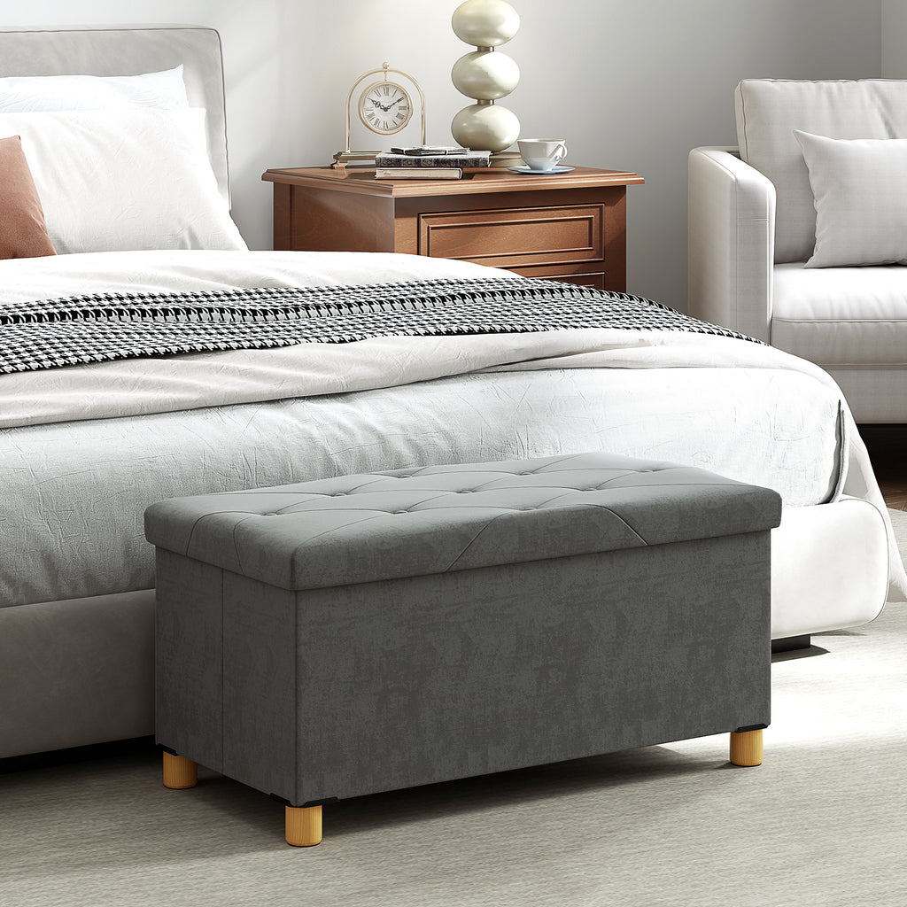 Storage Ottoman Bench, Velvet Upholstered Foldable Ottoman Footrest, Foot Stool with Wood Legs for Living Room, Bedroom