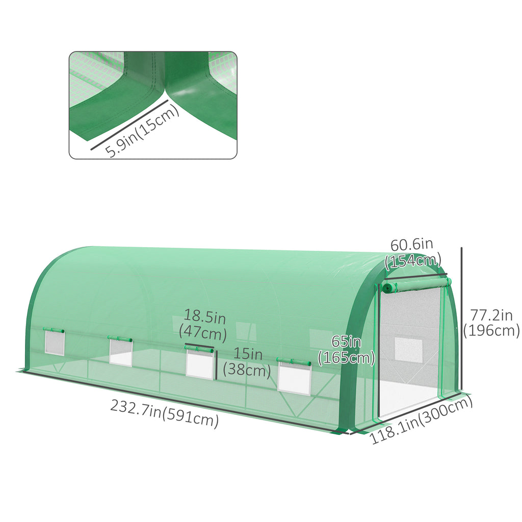 19.5' x 10' x 6.5' ዝተመሓየሸ ትነል ግሪንሃውስ ብመሬት ማዕጾን መስኮታትን፣ 15 ናይ ተኽሊ መለለይን ጓንትን፣ ሓምላይ
