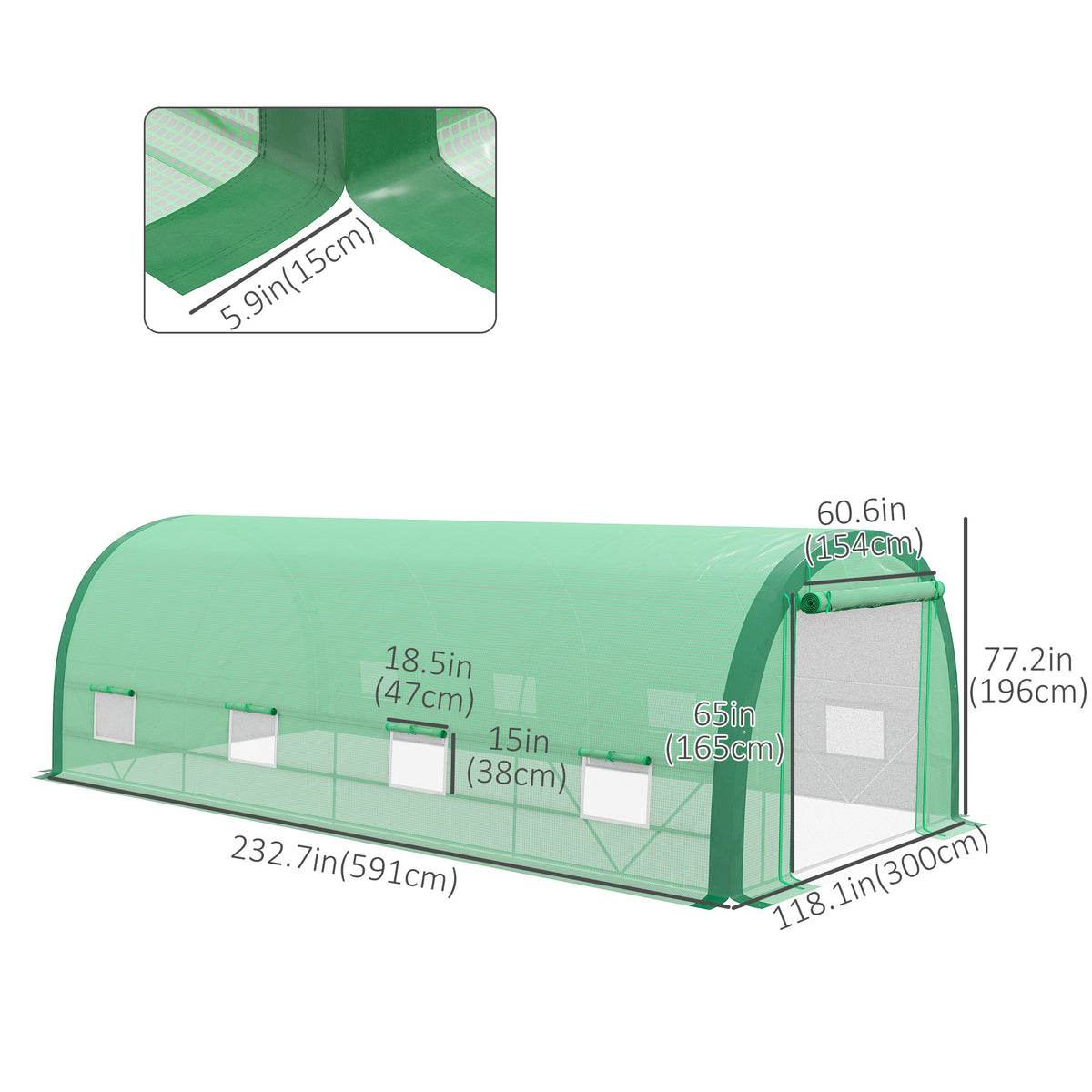 19.5' x 10' x 6.5' ዝተመሓየሸ ትነል ግሪንሃውስ ብመሬት ማዕጾን መስኮታትን፣ 15 ናይ ተኽሊ መለለይን ጓንትን፣ ሓምላይ