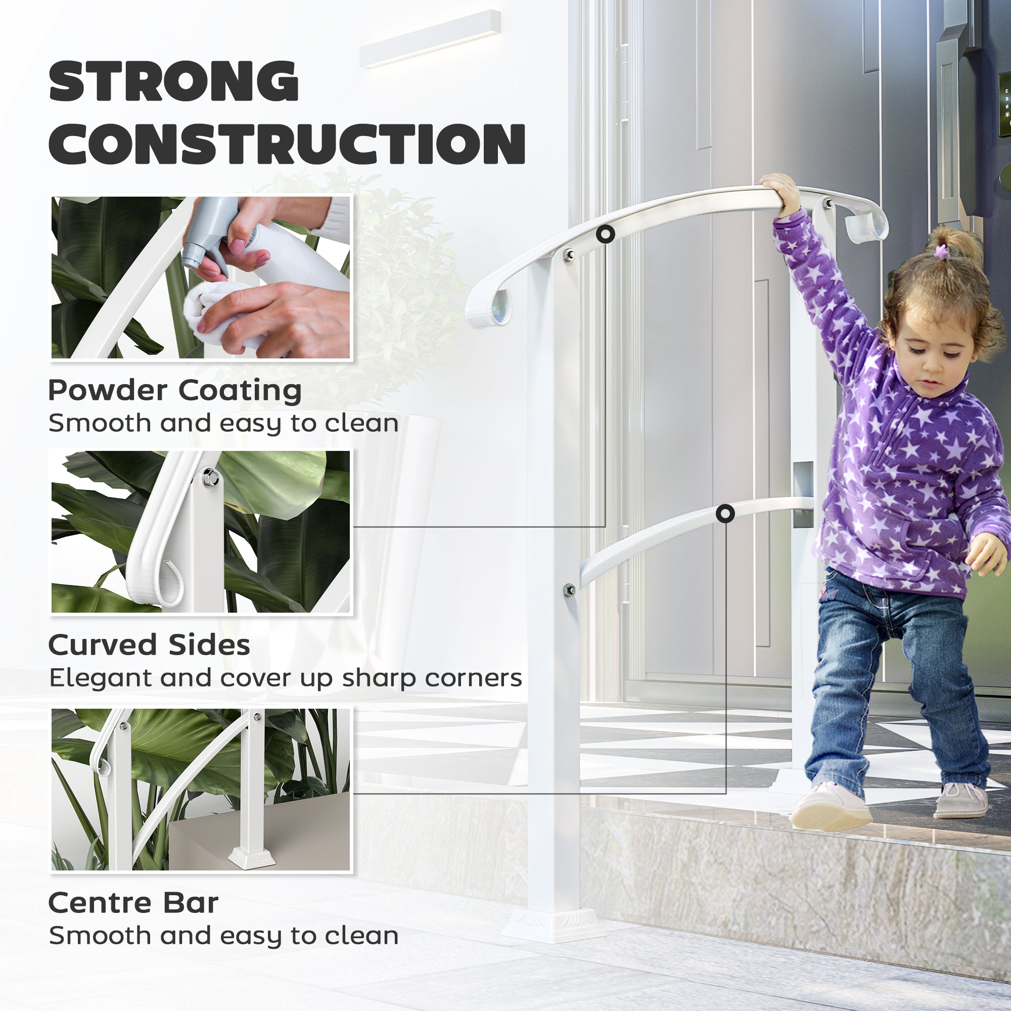 1-3 Step Handrails for Outdoor Steps, Porch Deck Railing, Metal Outdoor Stair Railing with Installation Kit, Black