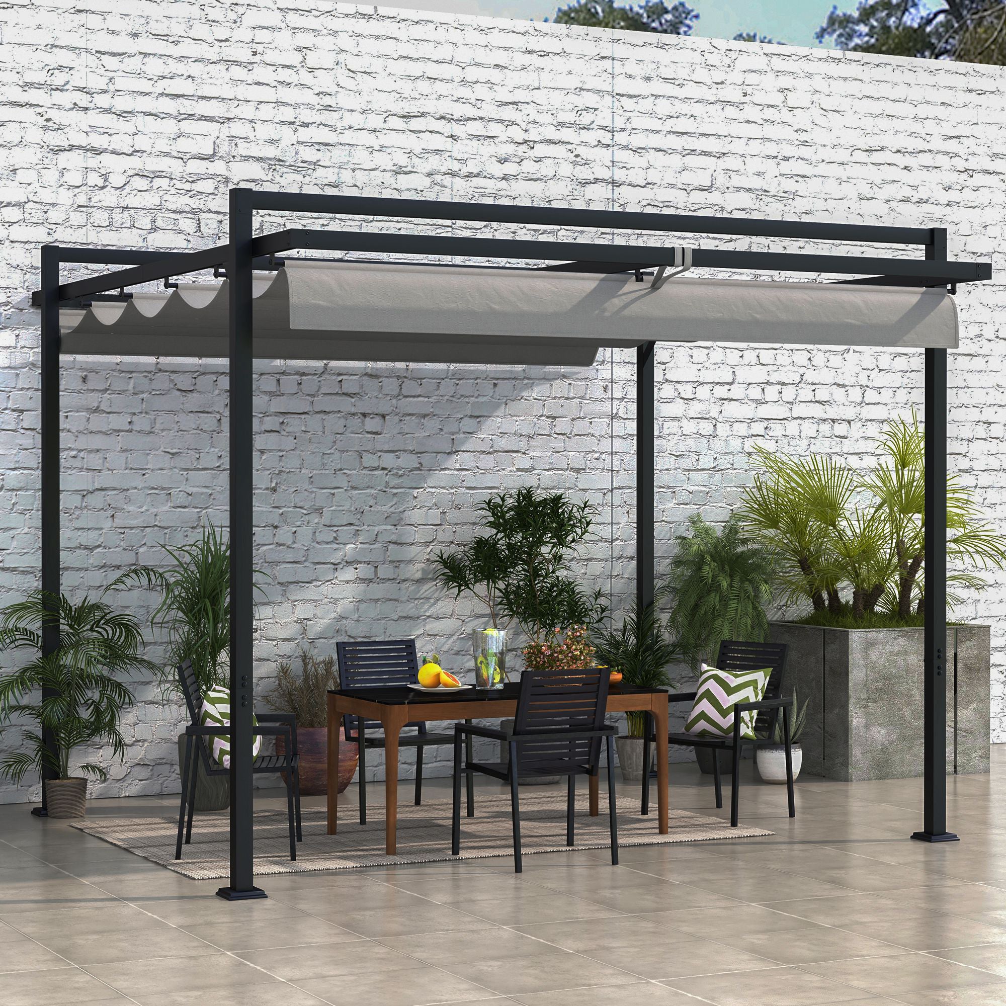 10' x 10' ዝተመለሰ ፐርጎላ፣ ናይ ገነት ጋዜቦ ጽላል መጽለሊ፣ ንግሪል፣ ፓትዮ፣ ዴክ፣ ጸሊም ግራጫ