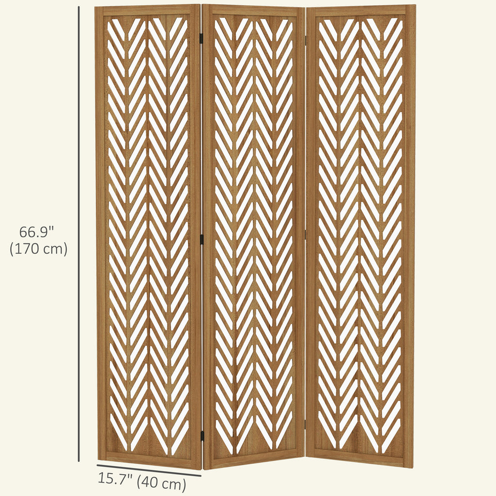 3 Panel Room Divider, 5.6ft Tall Wood Folding Privacy Screens, Freestanding Partition Wall Dividers, Light Brown