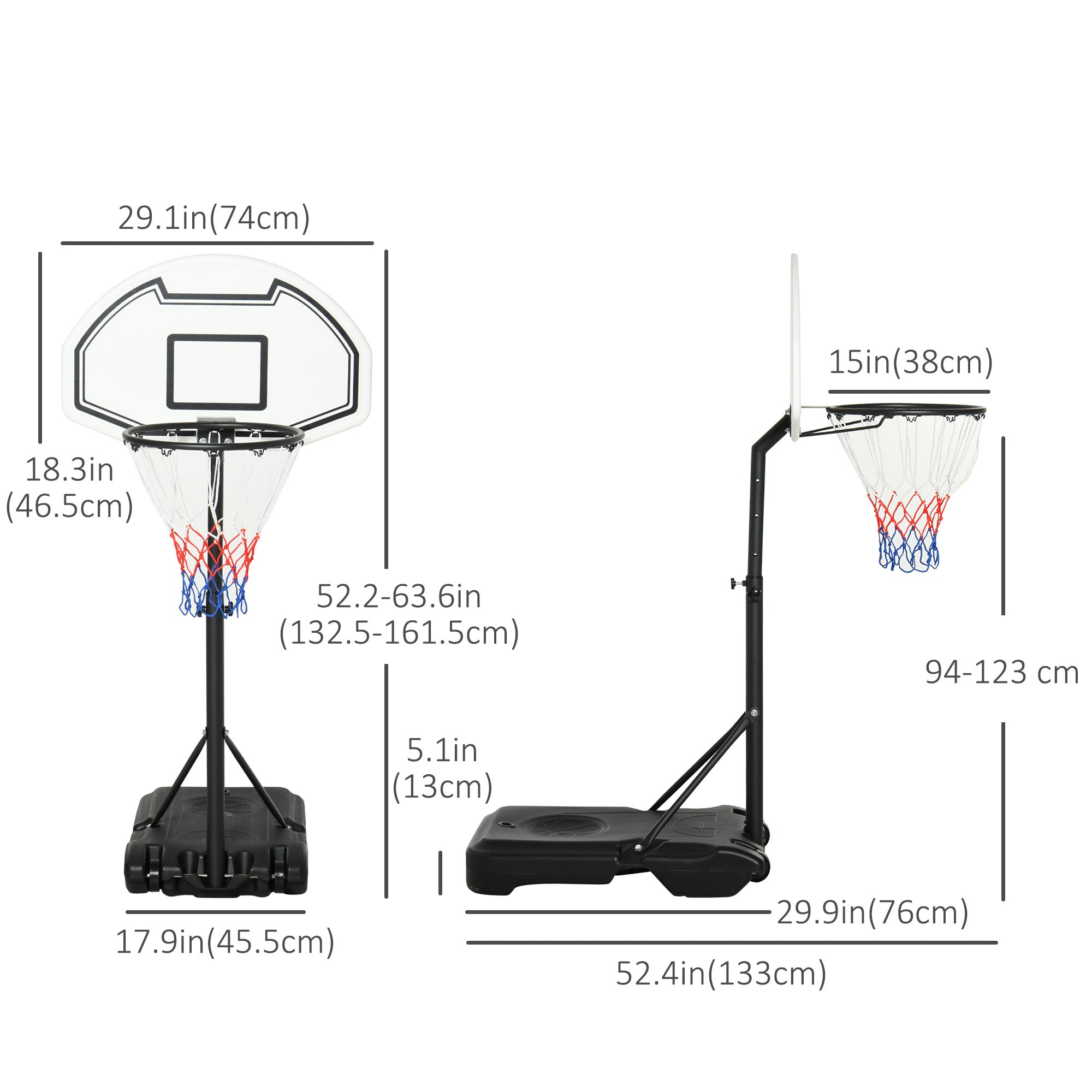 51"-64" Height Adjustable Basketball System Poolside Hoop Stand Portable with Wheels