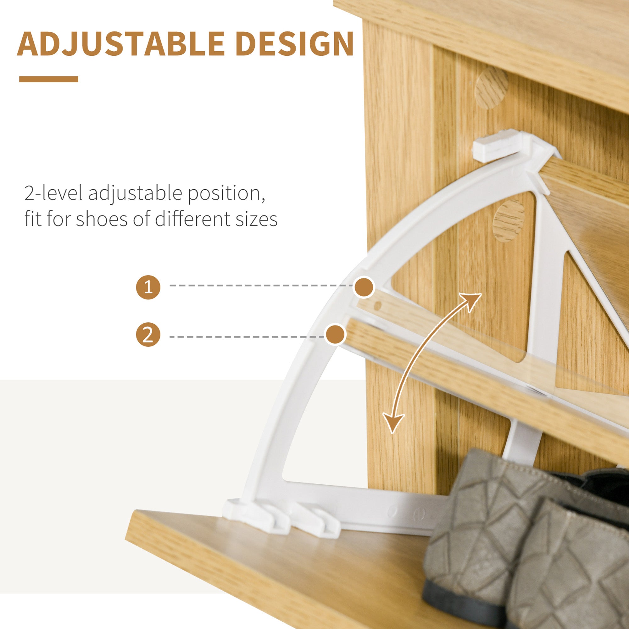 Shoe Storage Cabinet with 2 Flip Drawers and Adjustable Shelves for 8–12 Pairs of Shoes, Natural Wood