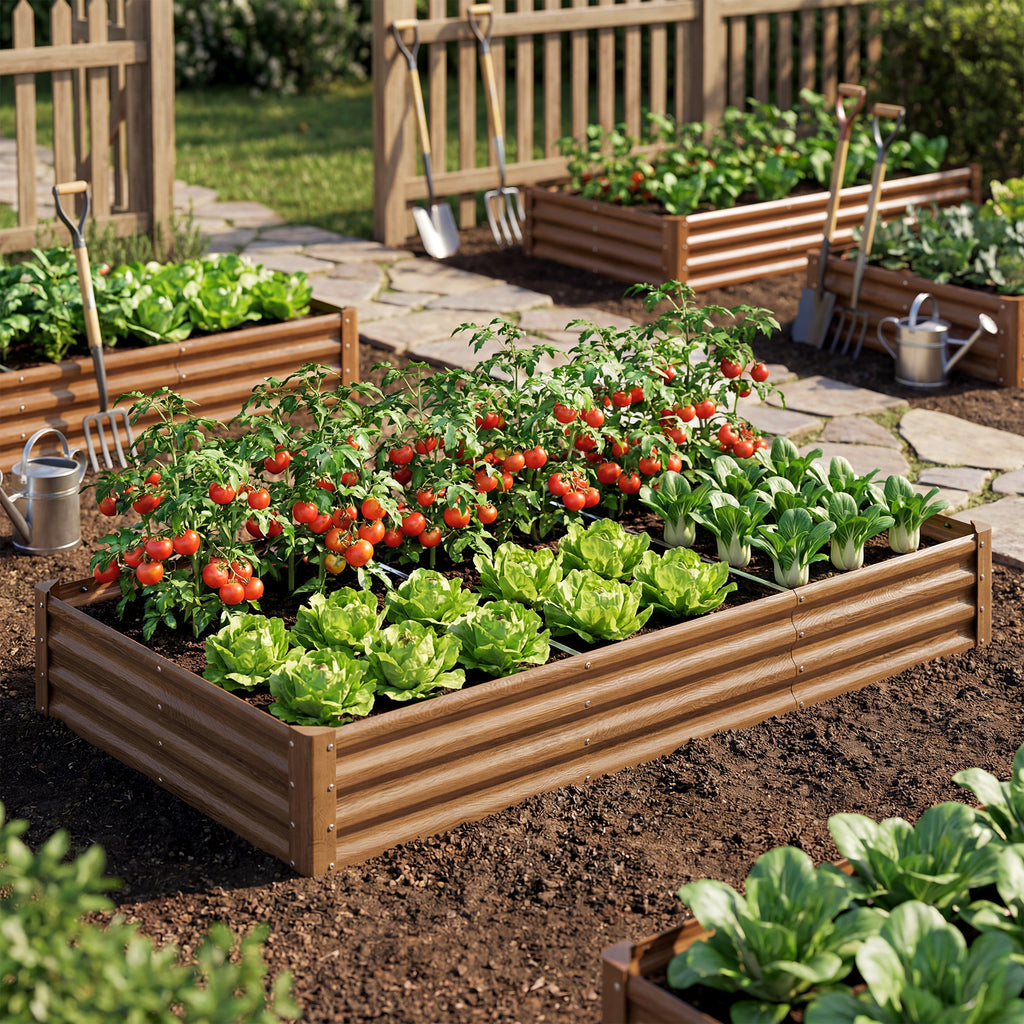12 x 4 x 1ft Galvanized Raised Garden Bed, Reinforced Outdoor Planter Box with Open Bottom, Distressed Brown