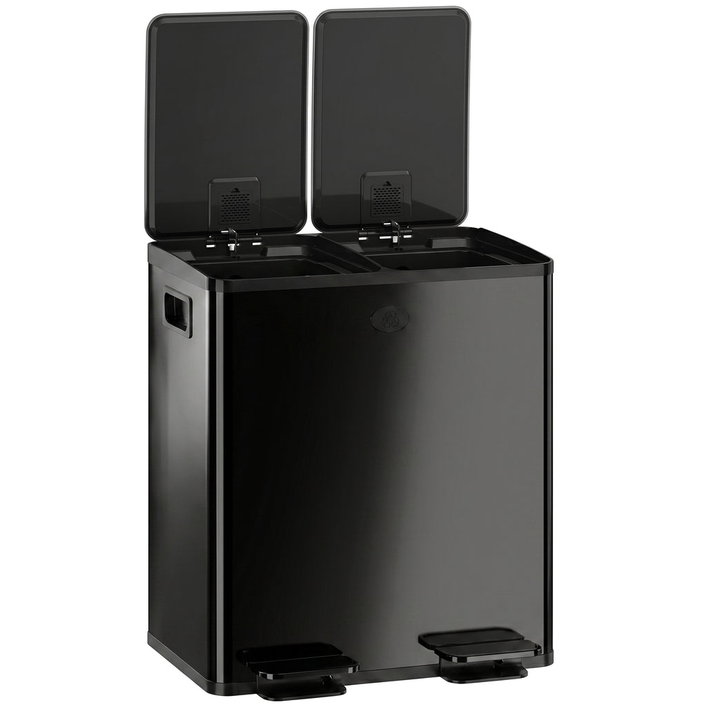 Garbage Bin, Soft-Close Trash Can with Foot Pedal, 2x5 Gal (2x20 L) Garbage Can with Removable Inner Buckets, Black
