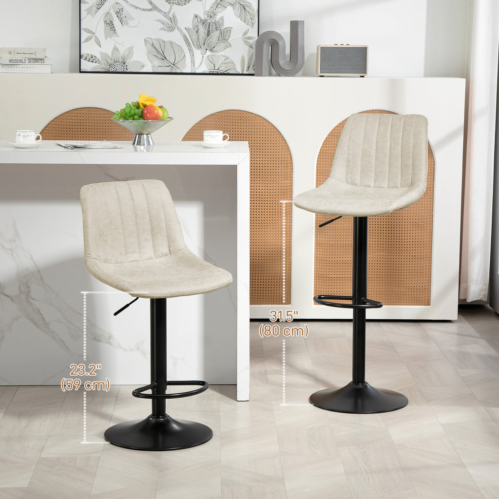 Counter Height Bar Stools Set of 2, Adjustable Height Bar Chairs with Swivel Seat, Leathaire Upholstery