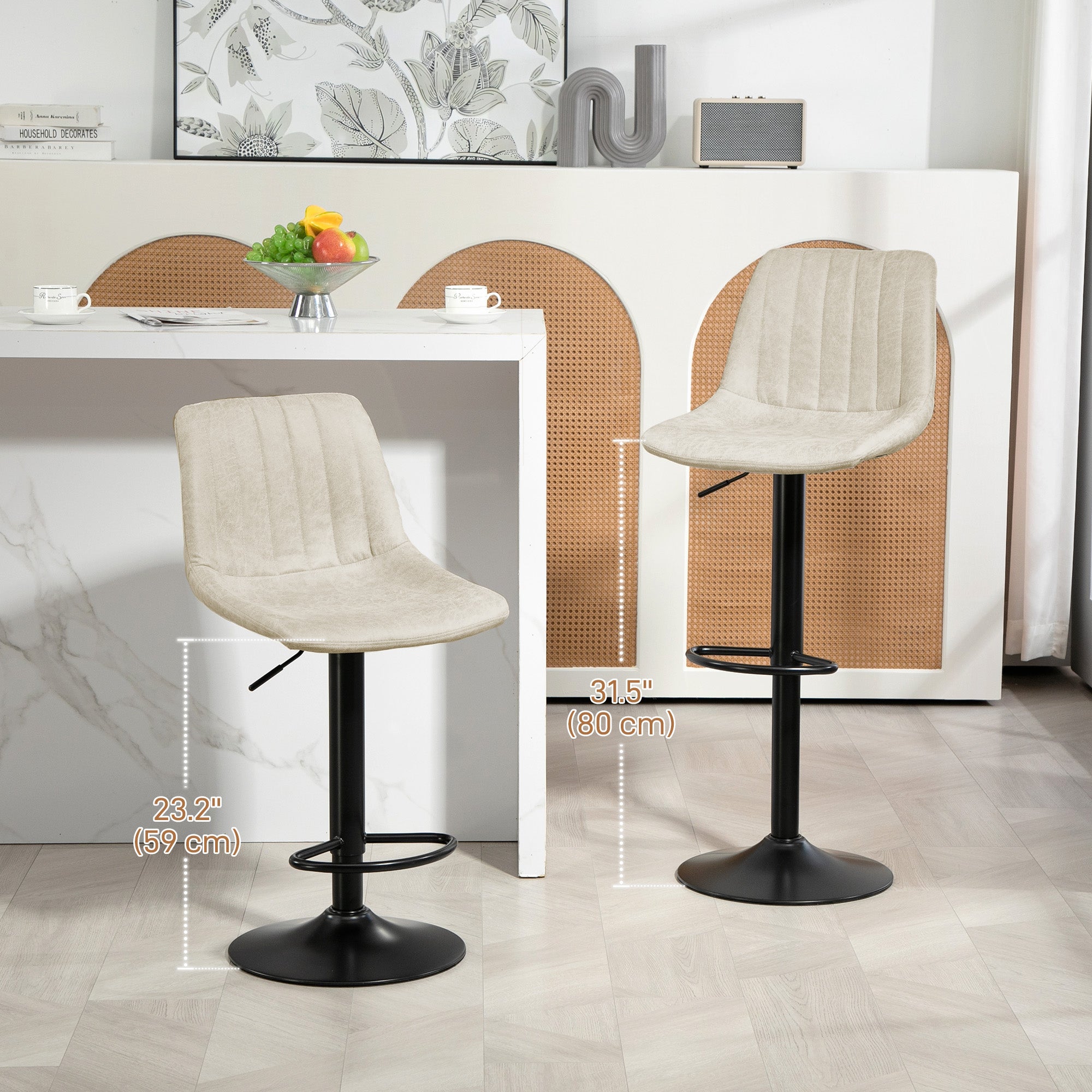 Counter Height Bar Stools Set of 2, Adjustable Height Bar Chairs with Swivel Seat, Leathaire Upholstery