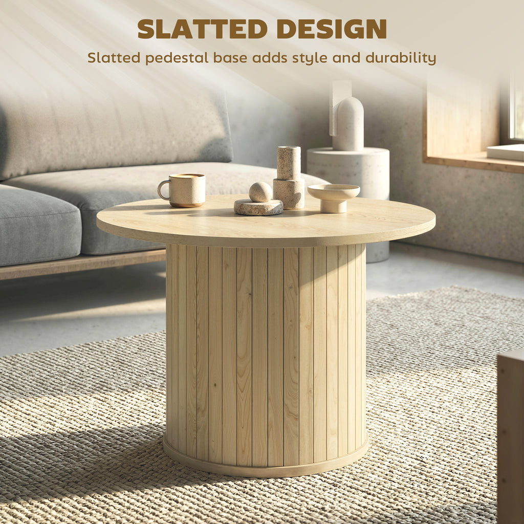 Round Coffee Table, 31.5" Center Table, Natural Wood