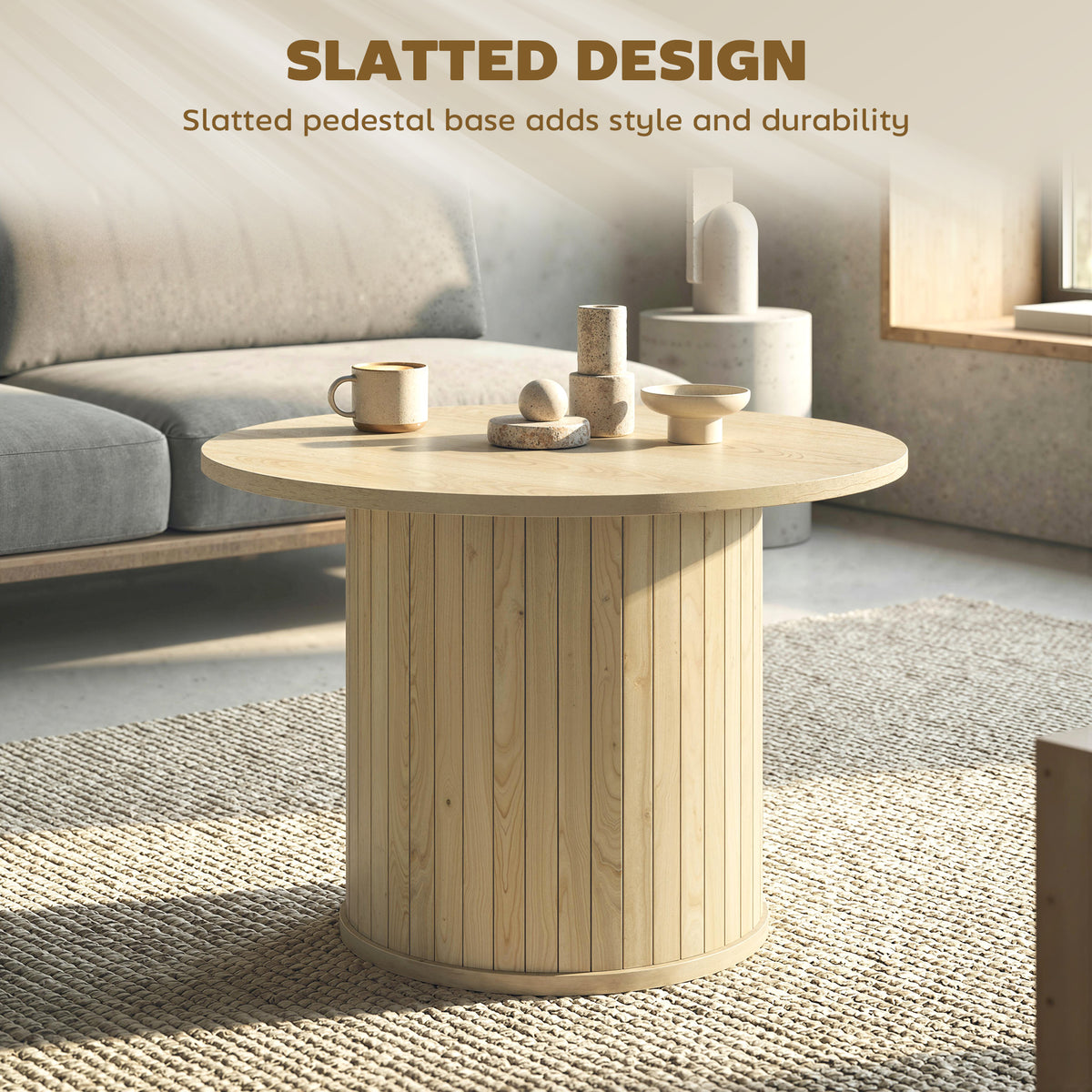 Round Coffee Table, 31.5" Center Table, Natural Wood
