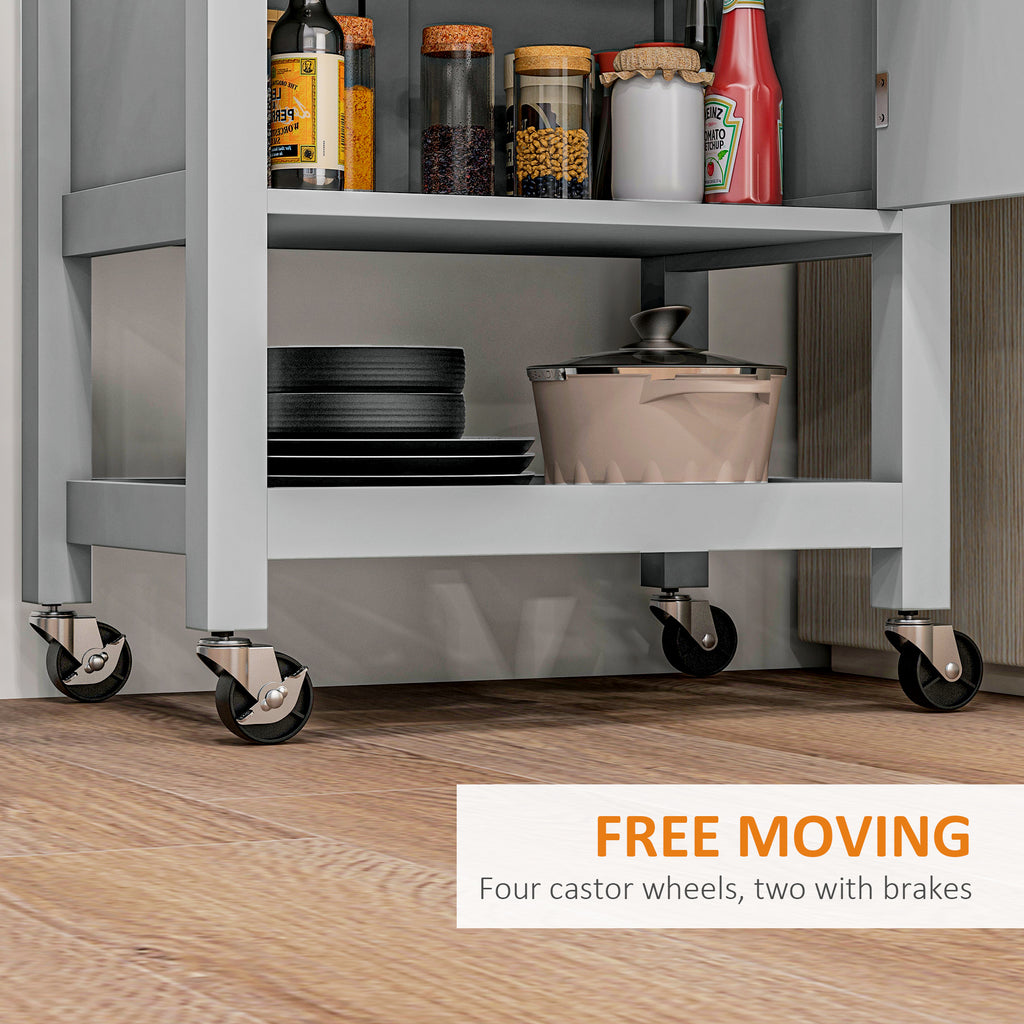Kitchen Cart on Wheels, Rolling Kitchen Island Cart with Wood Top, Towel Rack, Drawer and Shelf for Dining Area, White