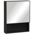 Bathroom Medicine Cabinet, Wall-Mounted Mirror Cabinet with Single Door, Storage Shelves and Stainless Steel Frame for Laundry Room, Black