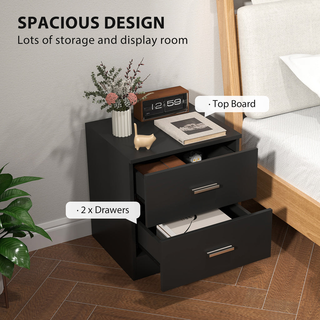 Bedside Table with 2 Drawers, Modern Nightstand for Bedroom, White