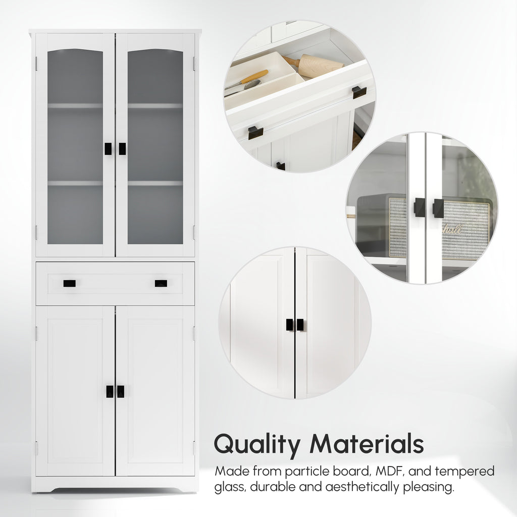 67" 4-Door Kitchen Pantry Cabinet, Freestanding Storage Cabinet Cupboard with Adjustable Shelves, White