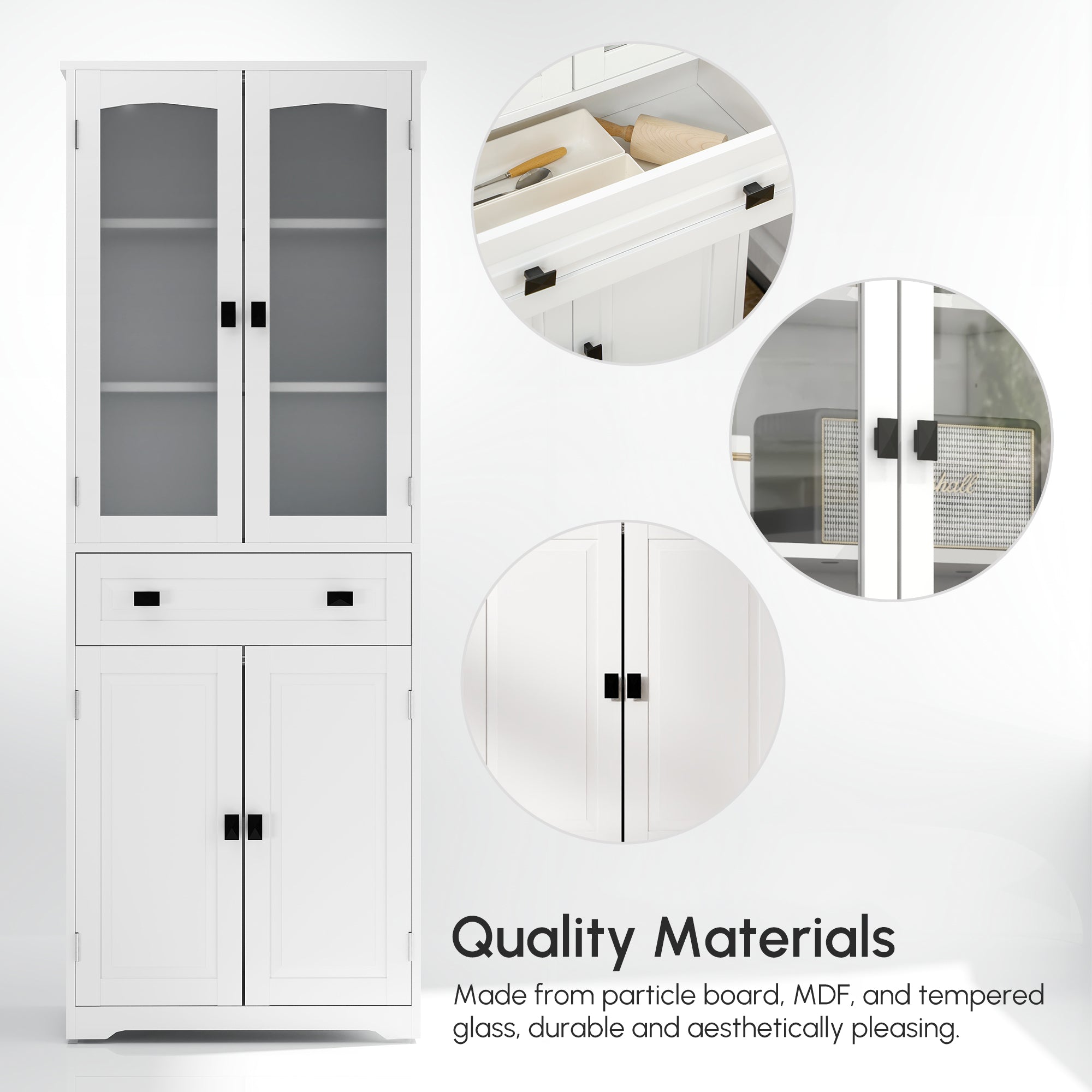 67" 4-Door Kitchen Pantry Cabinet, Freestanding Storage Cabinet Cupboard with Adjustable Shelves, White
