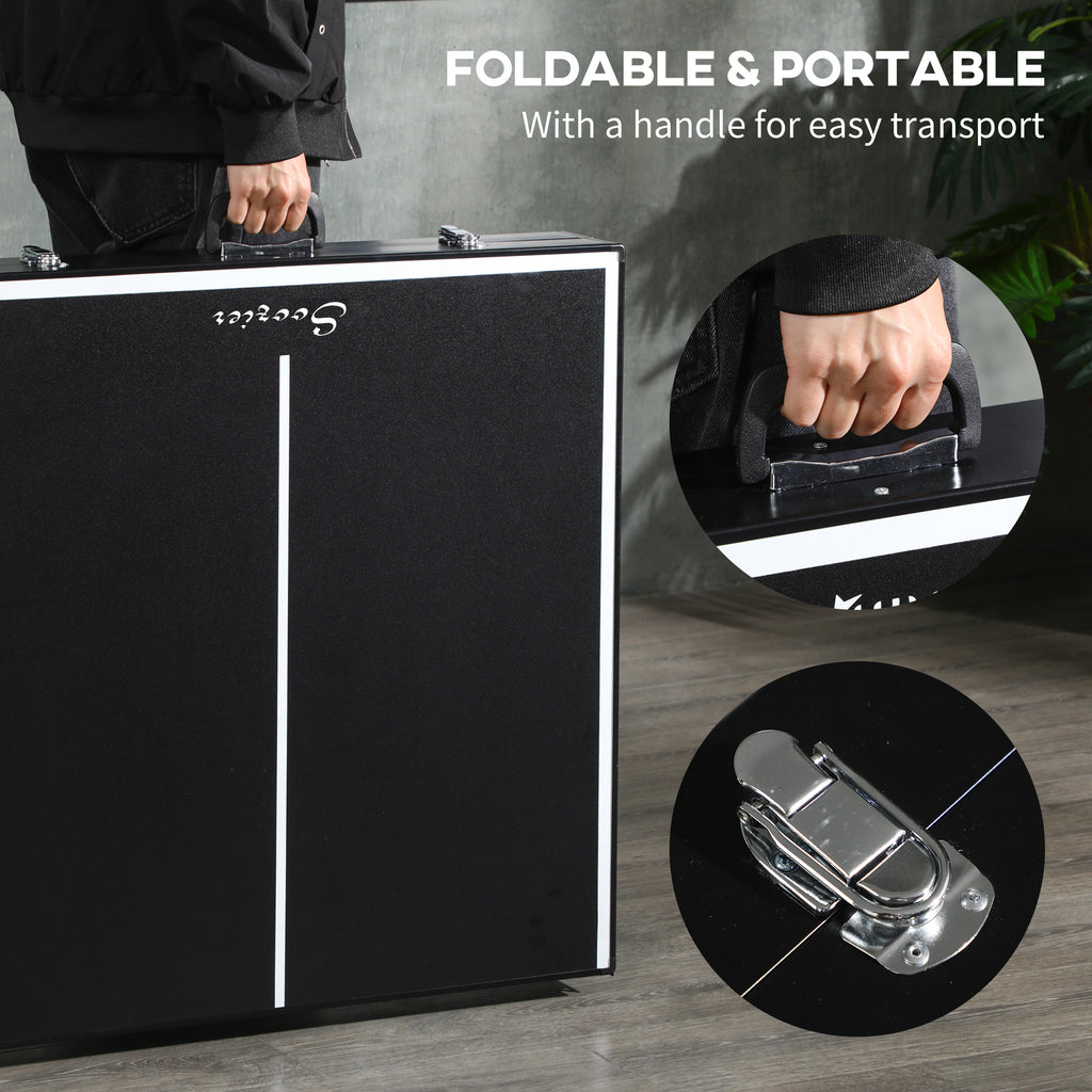 Soozier Mini Folding Table Tennis Table with Aluminium Frame, Portable Outdoor Ping Pong Table with Net for Indoor Outdoor Garden Camping, Black