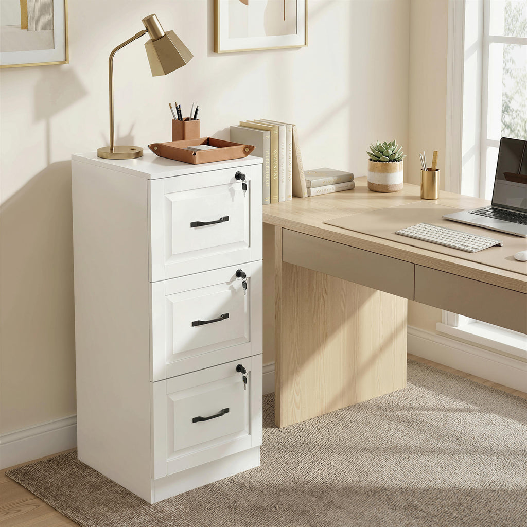 3 Drawer File Cabinet with Lock, Vertical Filing Cabinet with Adjustable Hanging Bars for A4 and Letter Size, Black
