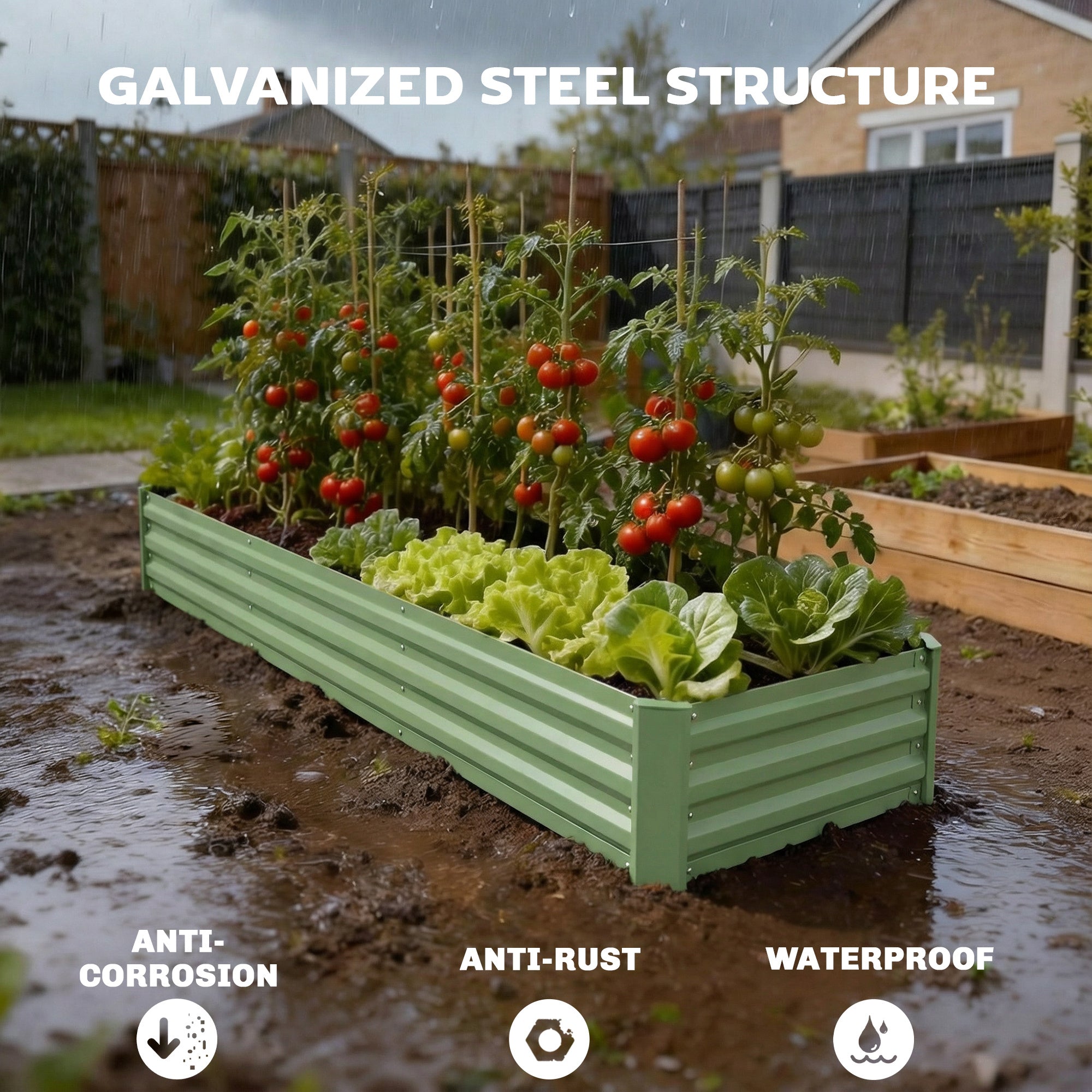 8'x2'x1' Galvanized Raised Bed, Large Elevated Planter Box for Growing Flowers, Herbs and Vegetables, Light Grey