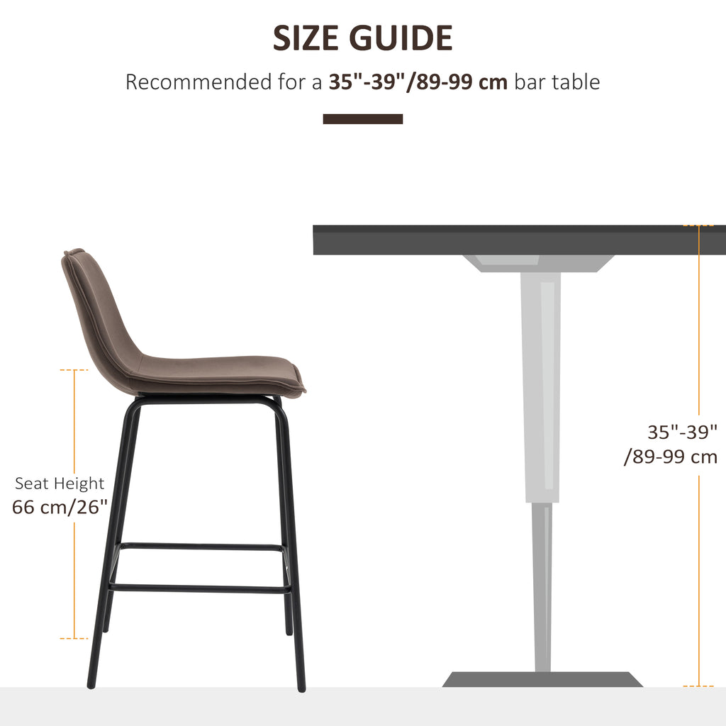 Bar Stools Set of 2, Upholstered Counter Height Bar Chairs, 26" (66 cm) Kitchen Stools with Steel Legs for Dining Area, Kitchen Aisle, Coffee
