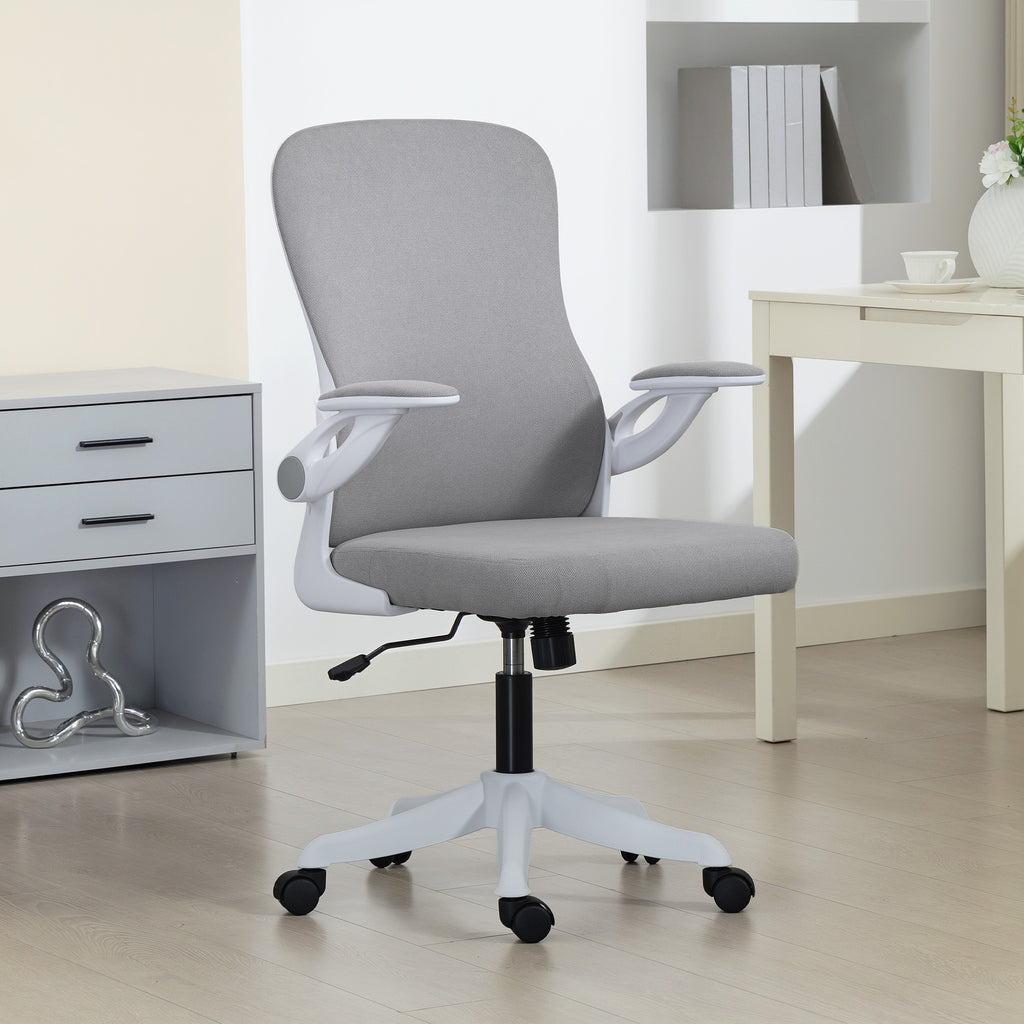 Ergonomic Office Chair, Swivel Desk Chair with Adjustable Lumbar Support and Height, Flip-up Armrests, Wheels, Grey