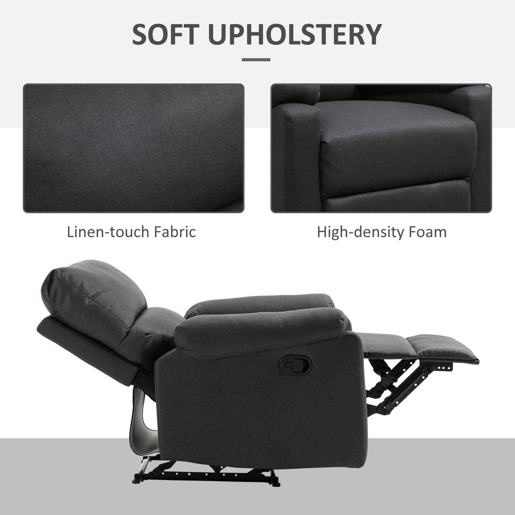 Recliner Chair, Manual Reclining Chair with Footrest, Padded Seat for Living Room, Bedroom, Study, Dark Grey